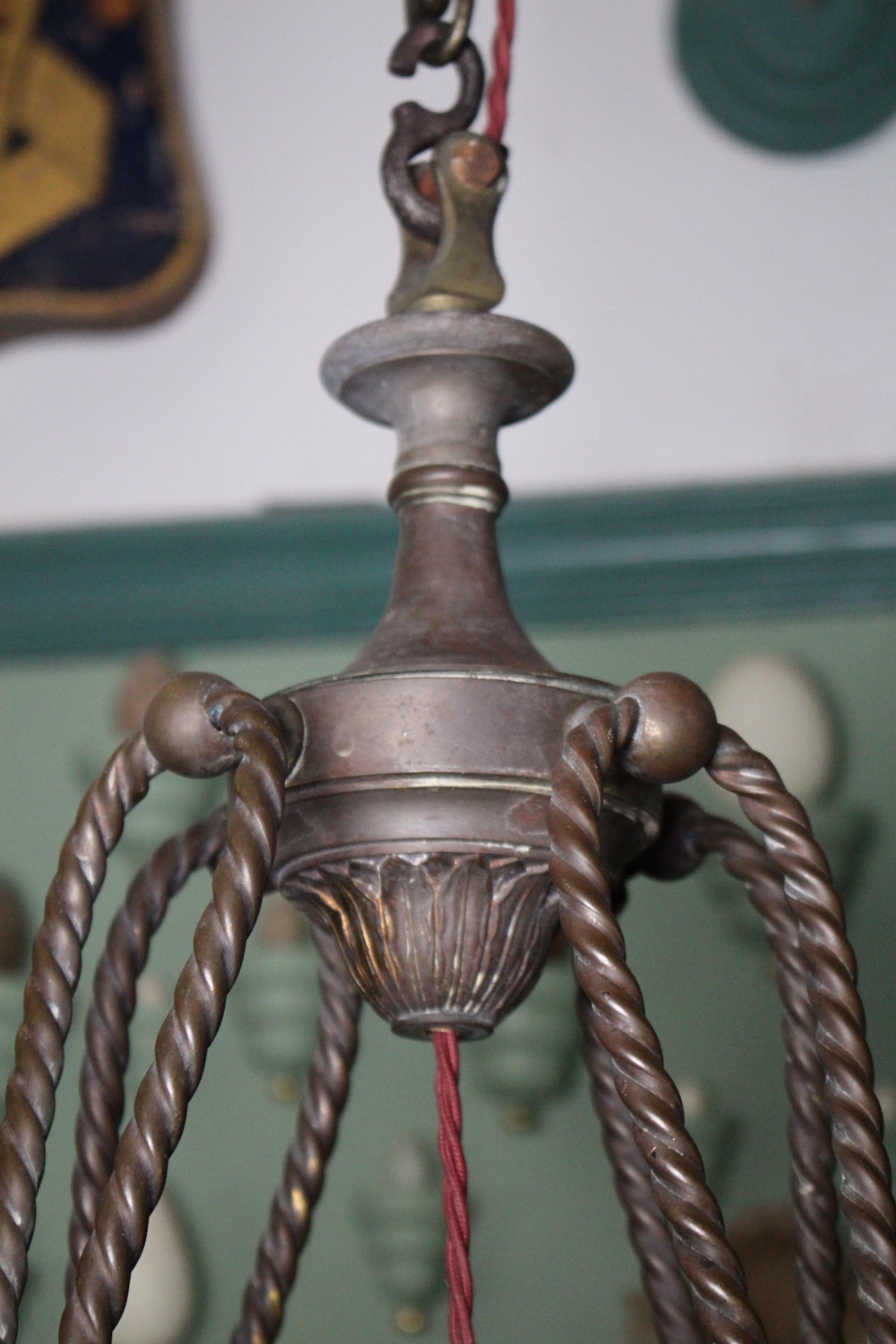 Grande lampadario a sospensione inglese in bronzo e vetro del 19° secolo Regency Revival in vendita 11