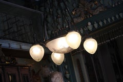 Large 19th C Regency Revival Bronze & Glass English Chandelier Pendant Light