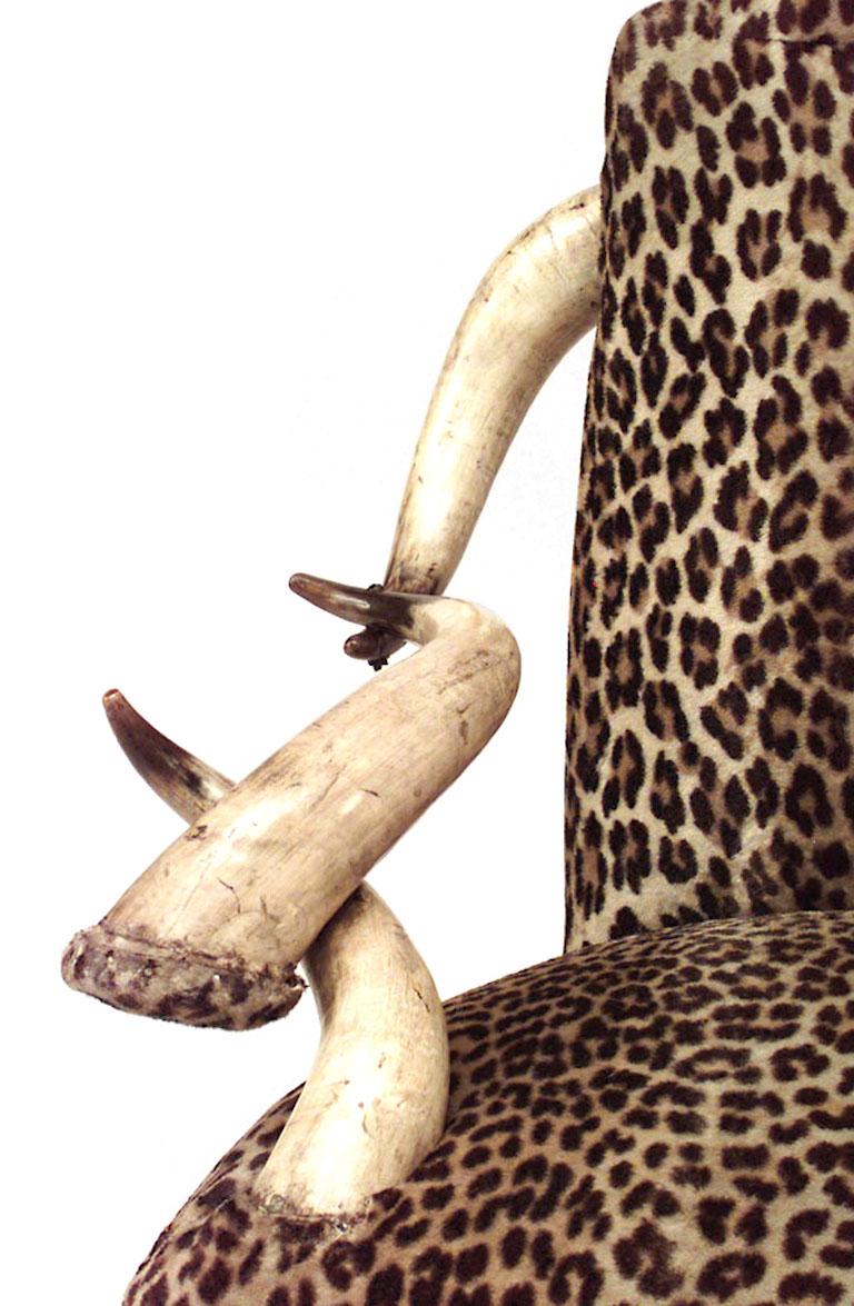 Rustic Continental Horn & Leopard Arm Chair For Sale 1