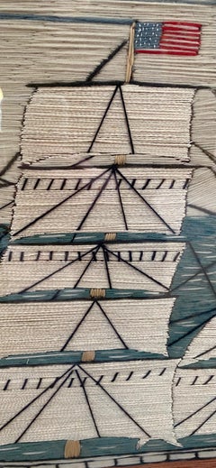 Large 19th C. Sailor's Woolie of a British Merchant Ship Flying American Flag