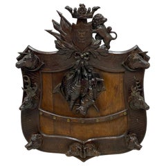 Large 19th Century Swiss Black Forest Carved Walnut Hunt Themed Wall Plaque