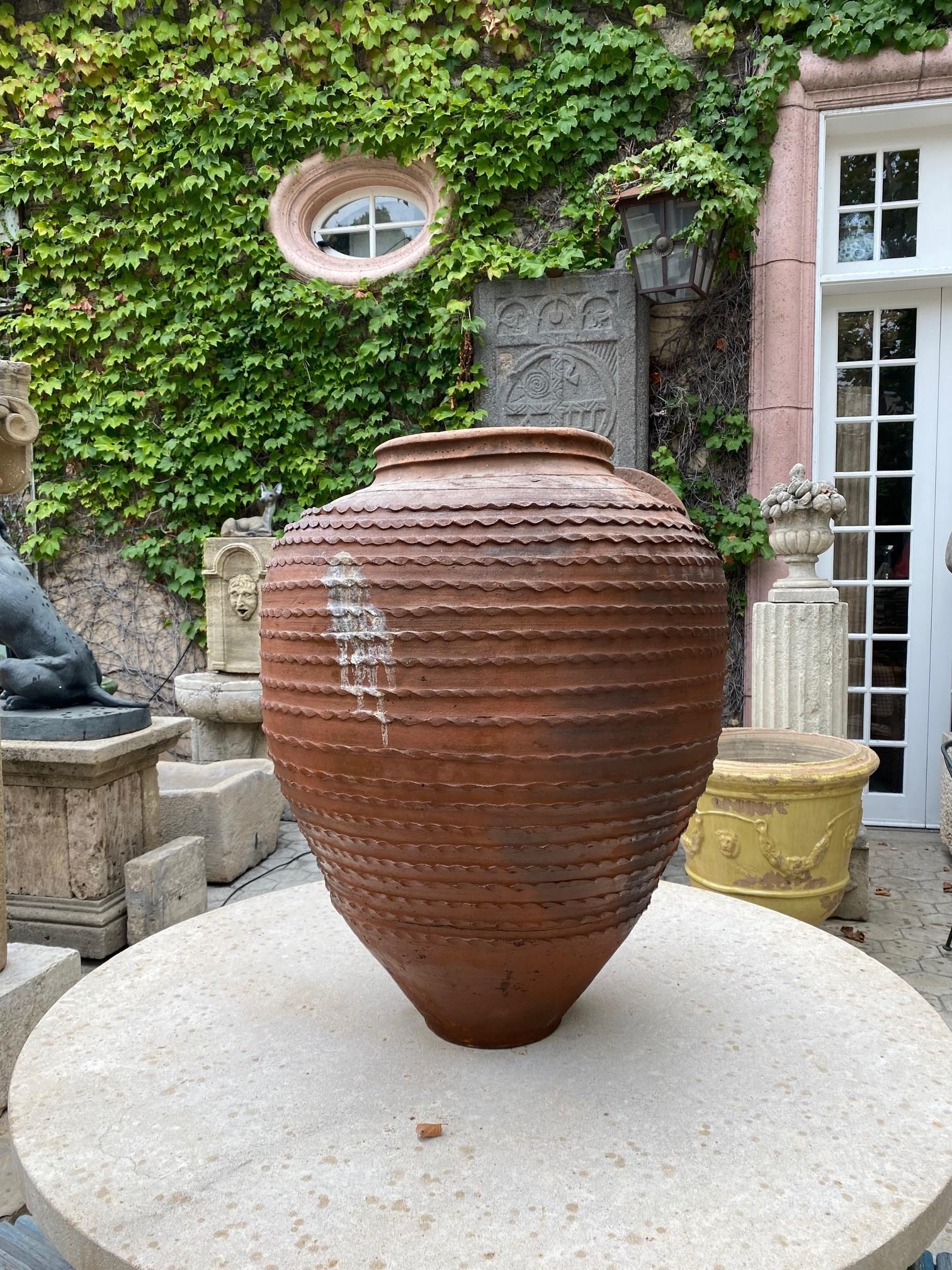 Large 19th C. Terracotta Olive Oil Jar Garden Urn Pot Planter Decorative Antique 4