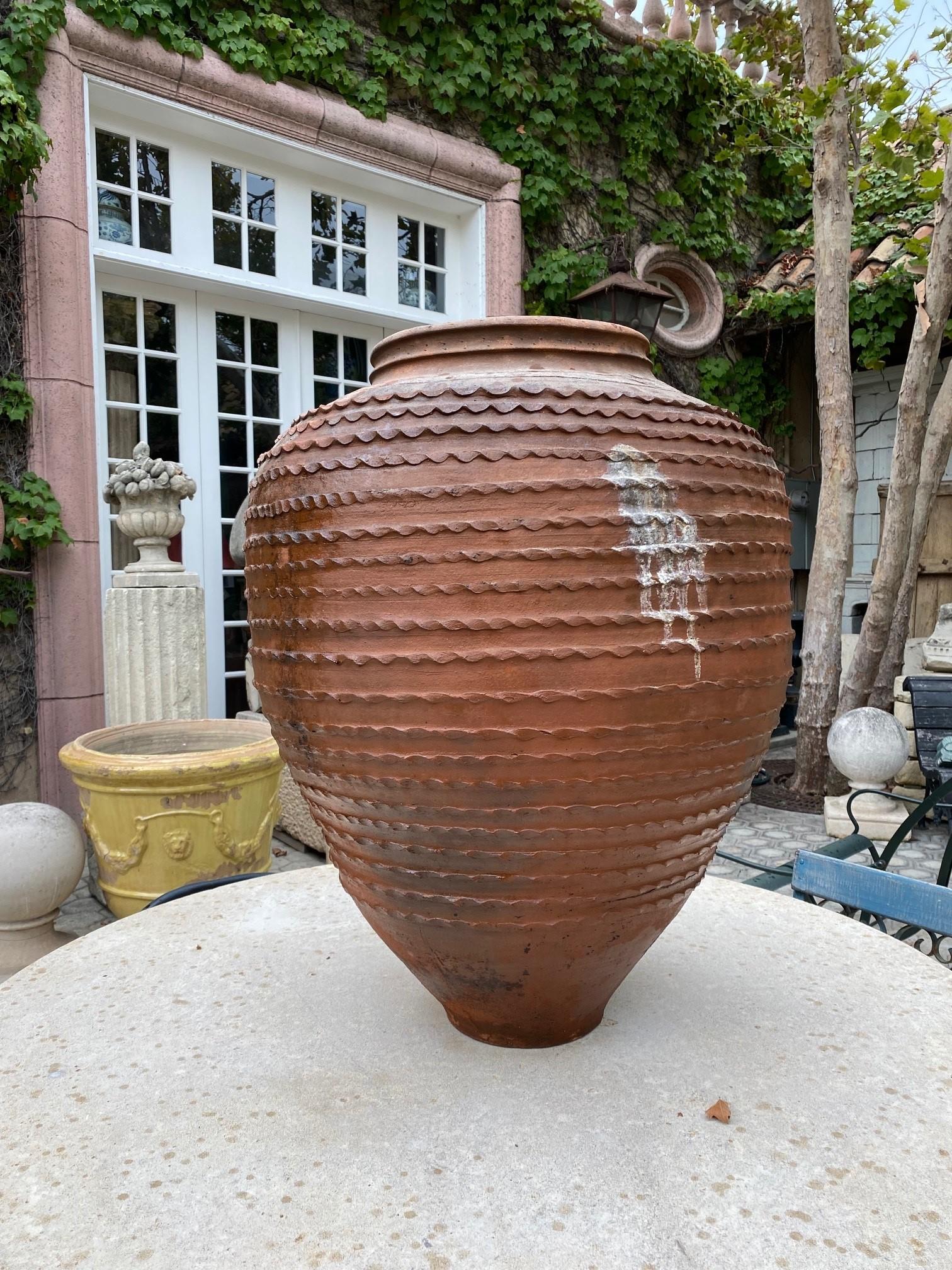 Large 19th C. Terracotta Olive Oil Jar Garden Urn Pot Planter Decorative Antique 5
