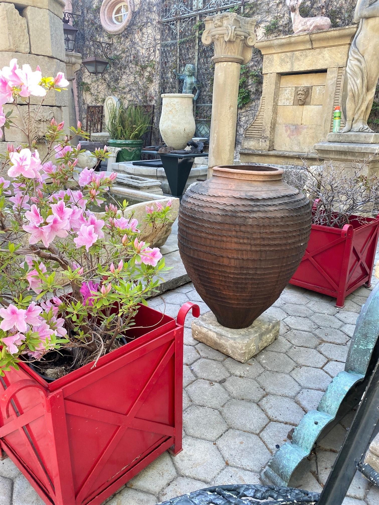 Spanish Large 19th C. Terracotta Olive Oil Jar Garden Urn Pot Planter Decorative Antique
