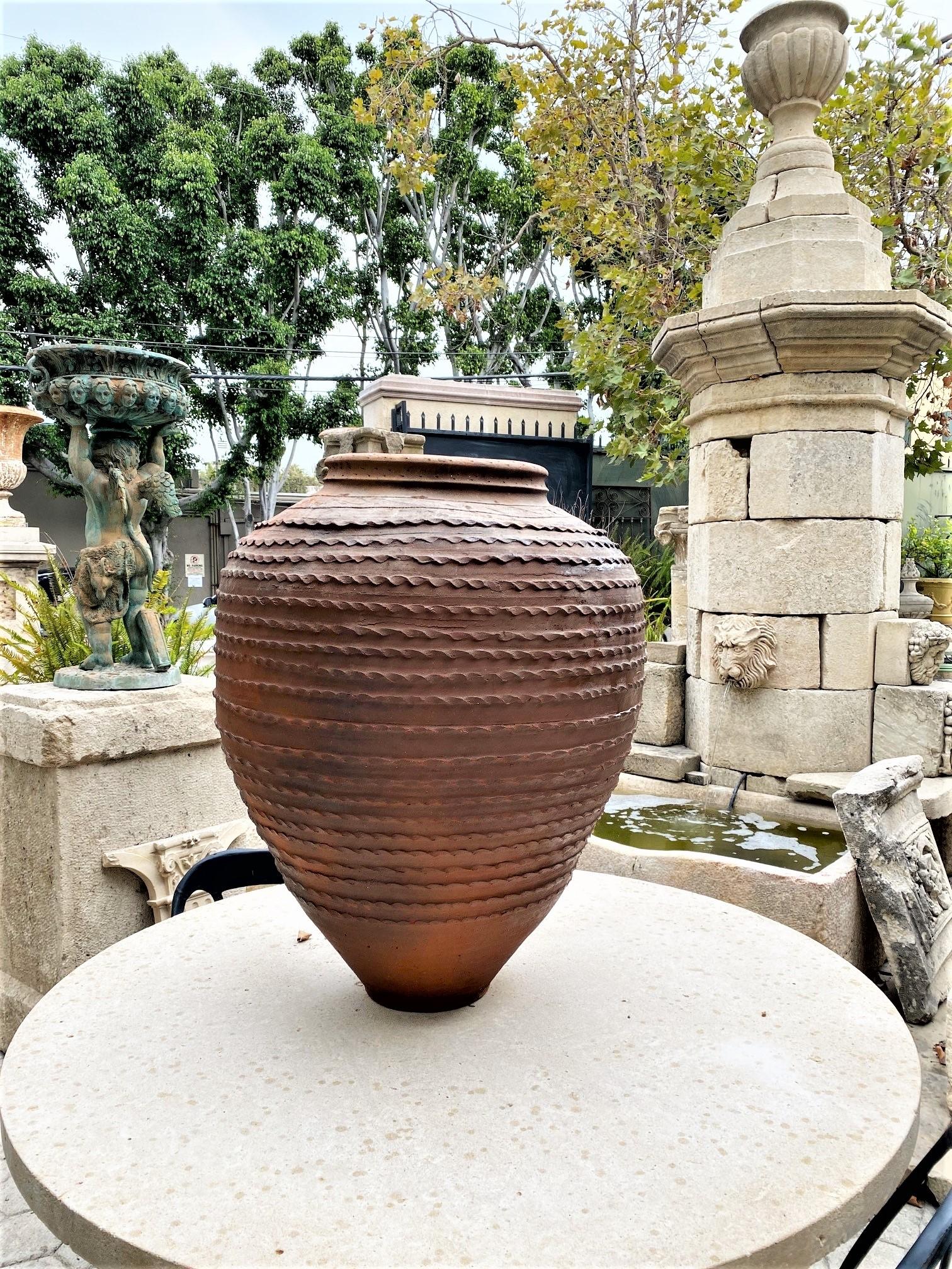 19th Century Large 19th C. Terracotta Olive Oil Jar Garden Urn Pot Planter Decorative Antique