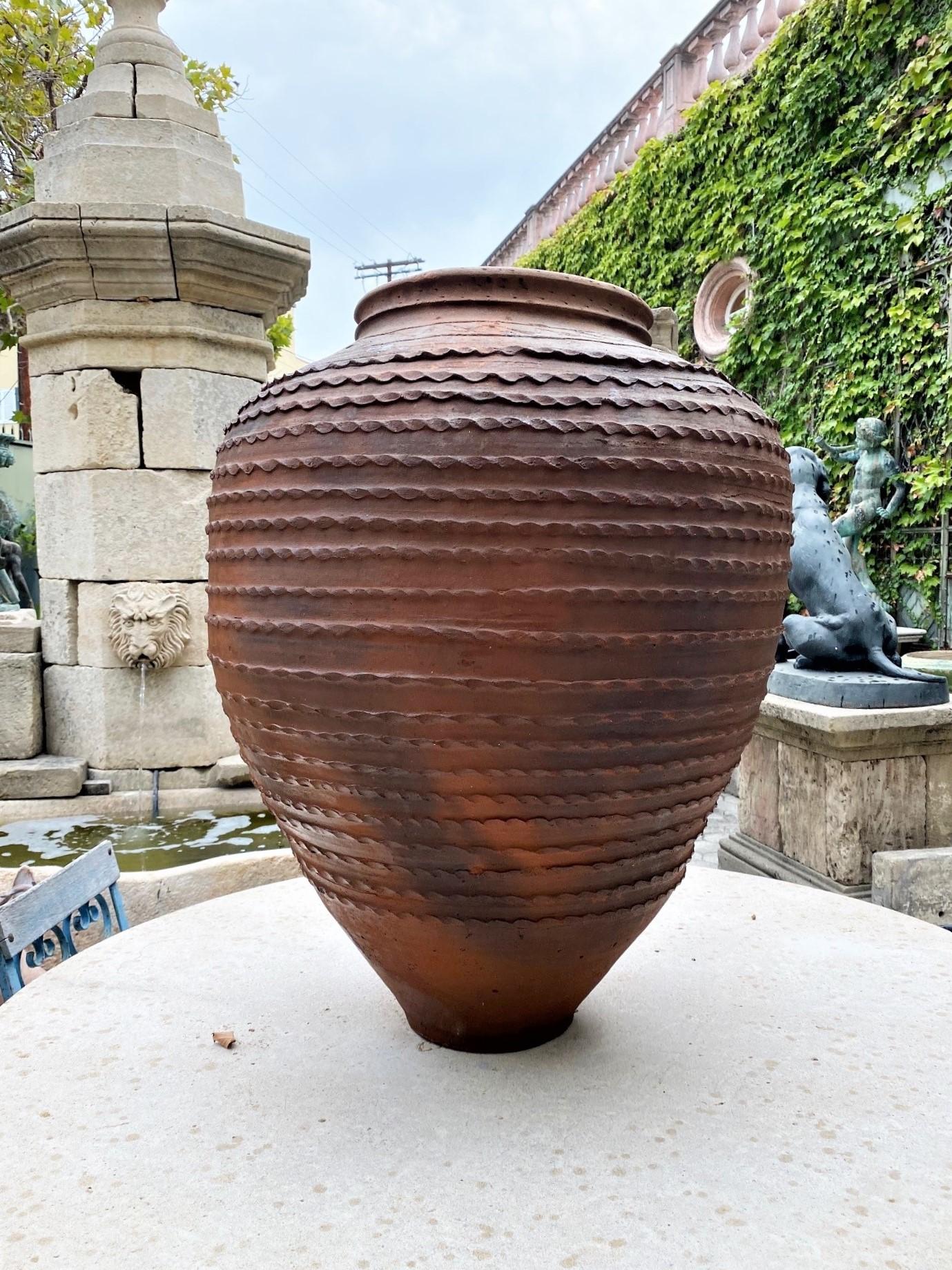 Large 19th C. Terracotta Olive Oil Jar Garden Urn Pot Planter Decorative Antique 2