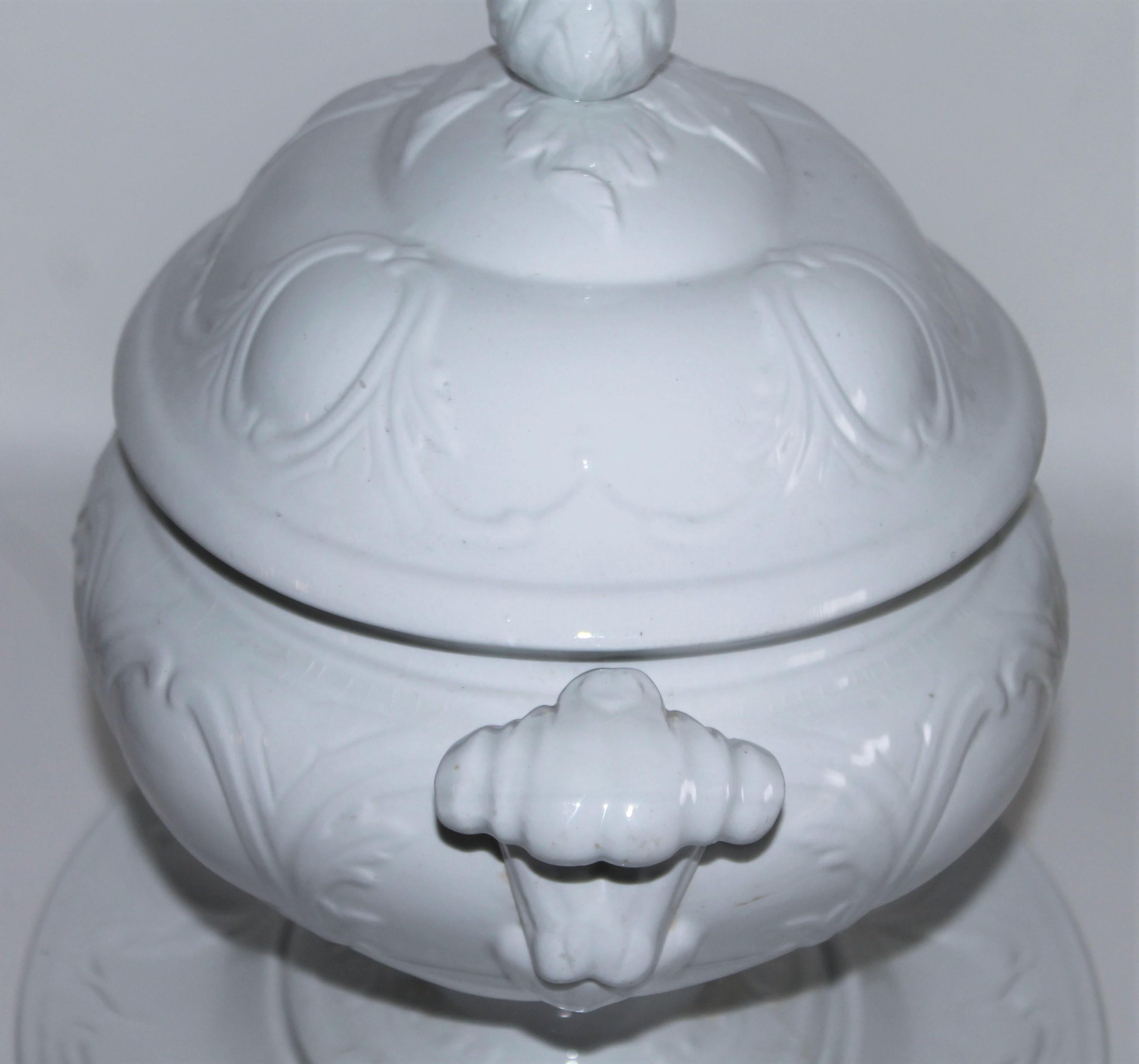 Fired Large 19th C Tureen w/ Lid and Tray For Sale