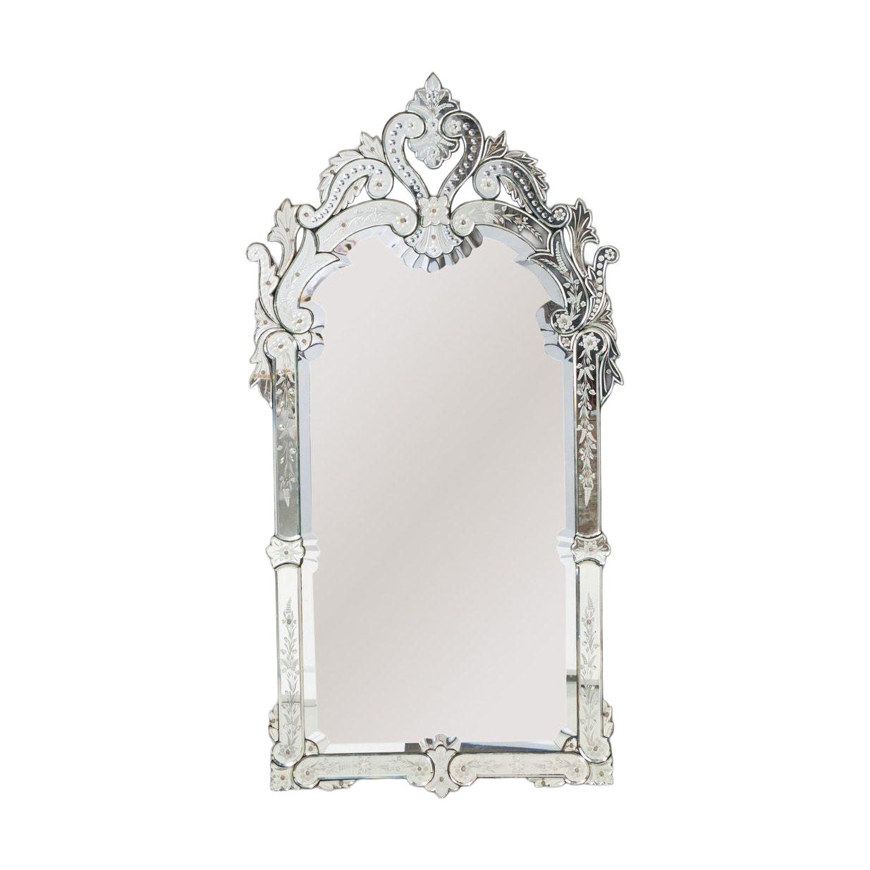 Large 19th c. Venetian Reverse Etched Mirror with Original Beveled Mirror Plate