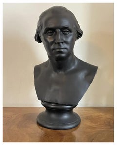 Grande opera del 19° secolo A.I.C. Busto da biblioteca in basalto nero di Wedgwood del presidente George Washington