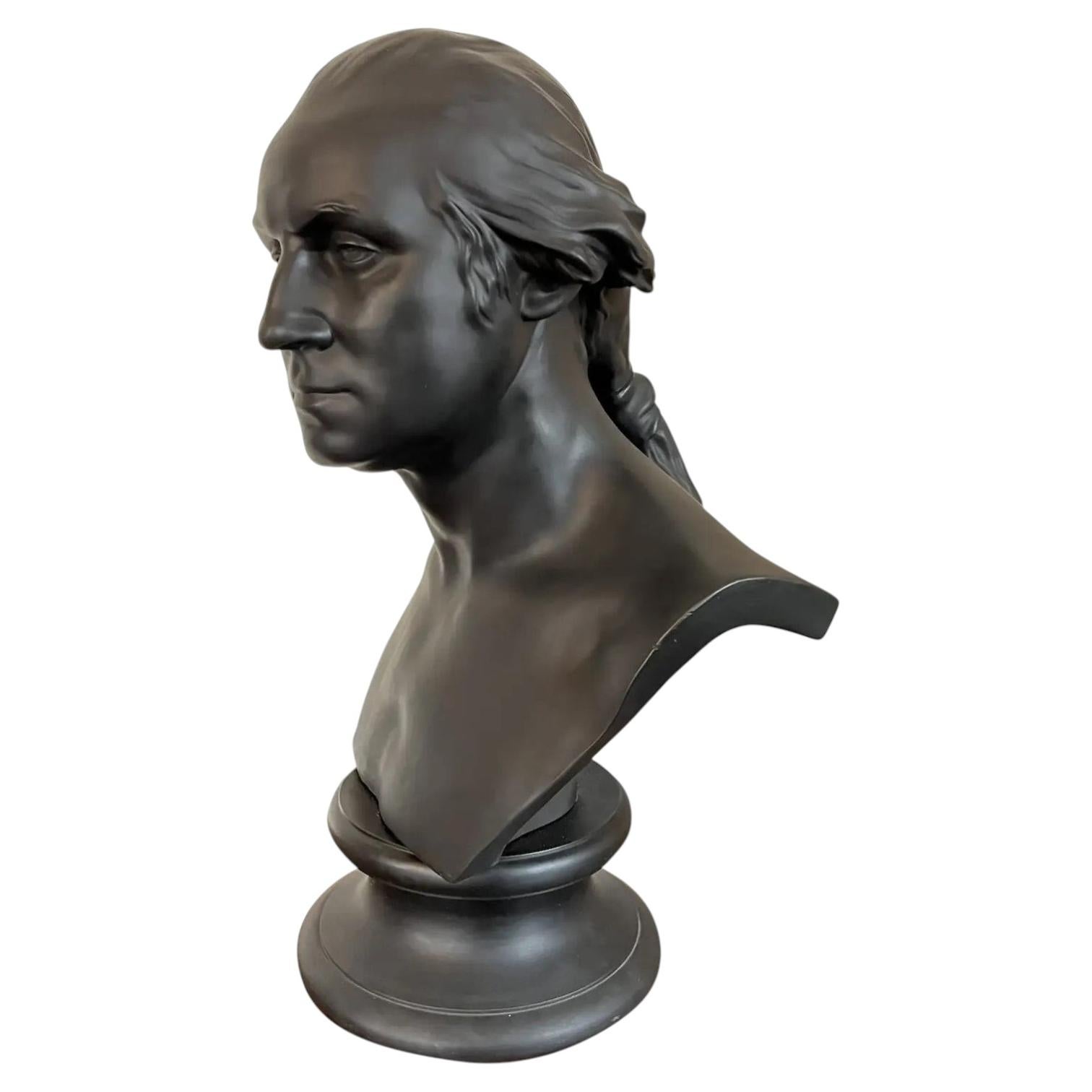 Grande opera del 19° secolo A.I.C. Busto da biblioteca in basalto nero di Wedgwood del presidente George Washington