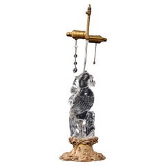 Antique Large 19th Cent. Chinese Gilt Bornze Mtd Hand-Carved Rock Crystal Phoenix Lamp