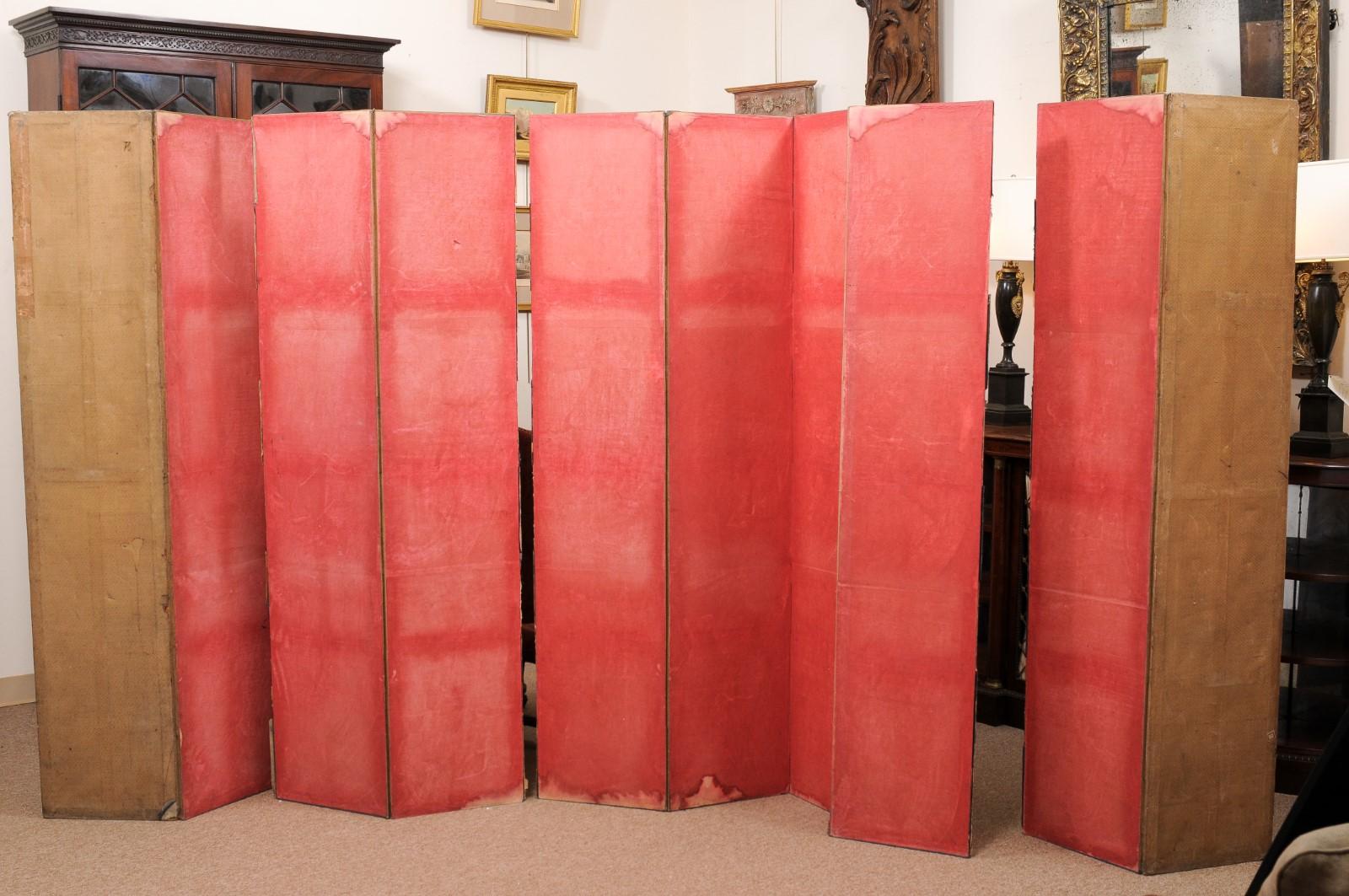Large 19th Century 10 Panel Asian Painted Paper and Silk Folding Screen  2