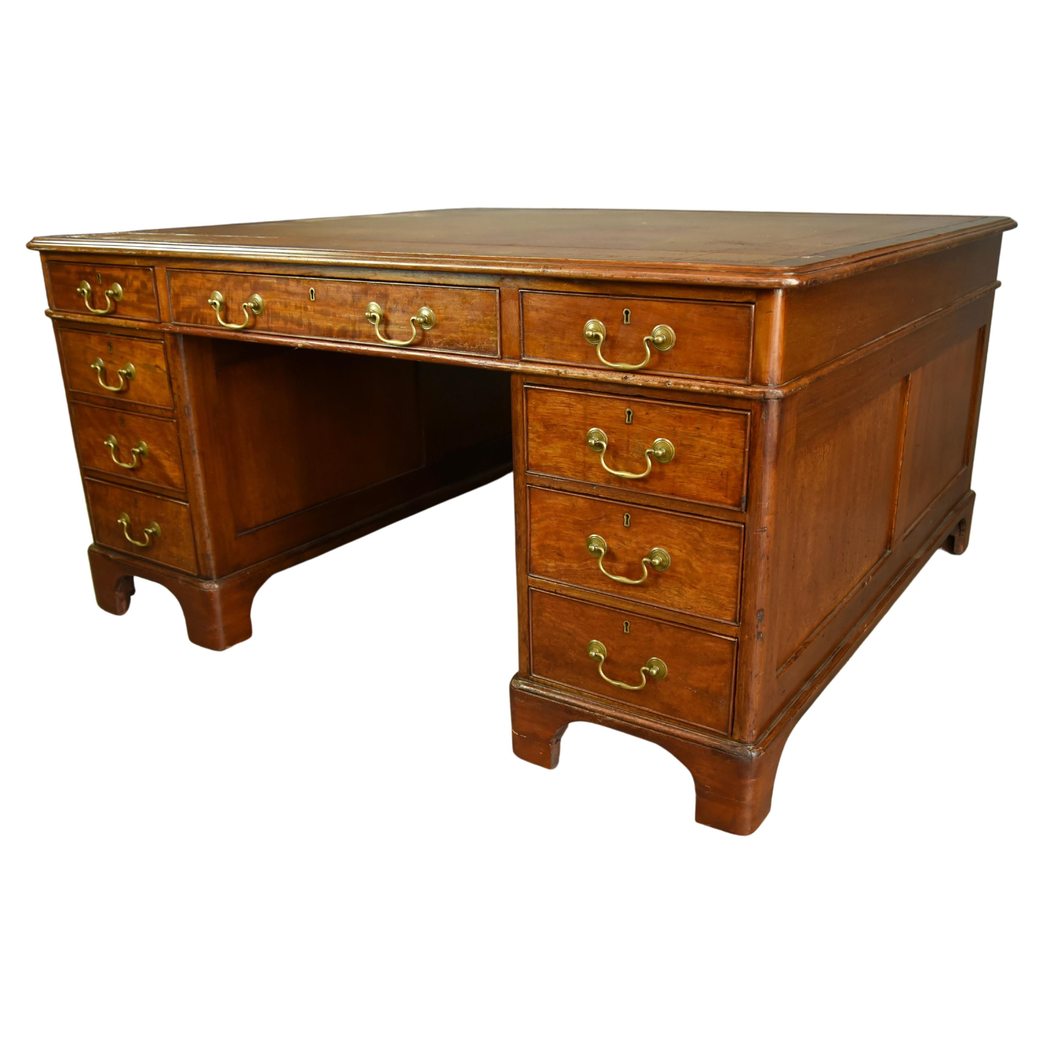 Large 19th century 18 drawer double sided mahogany partners desk 
