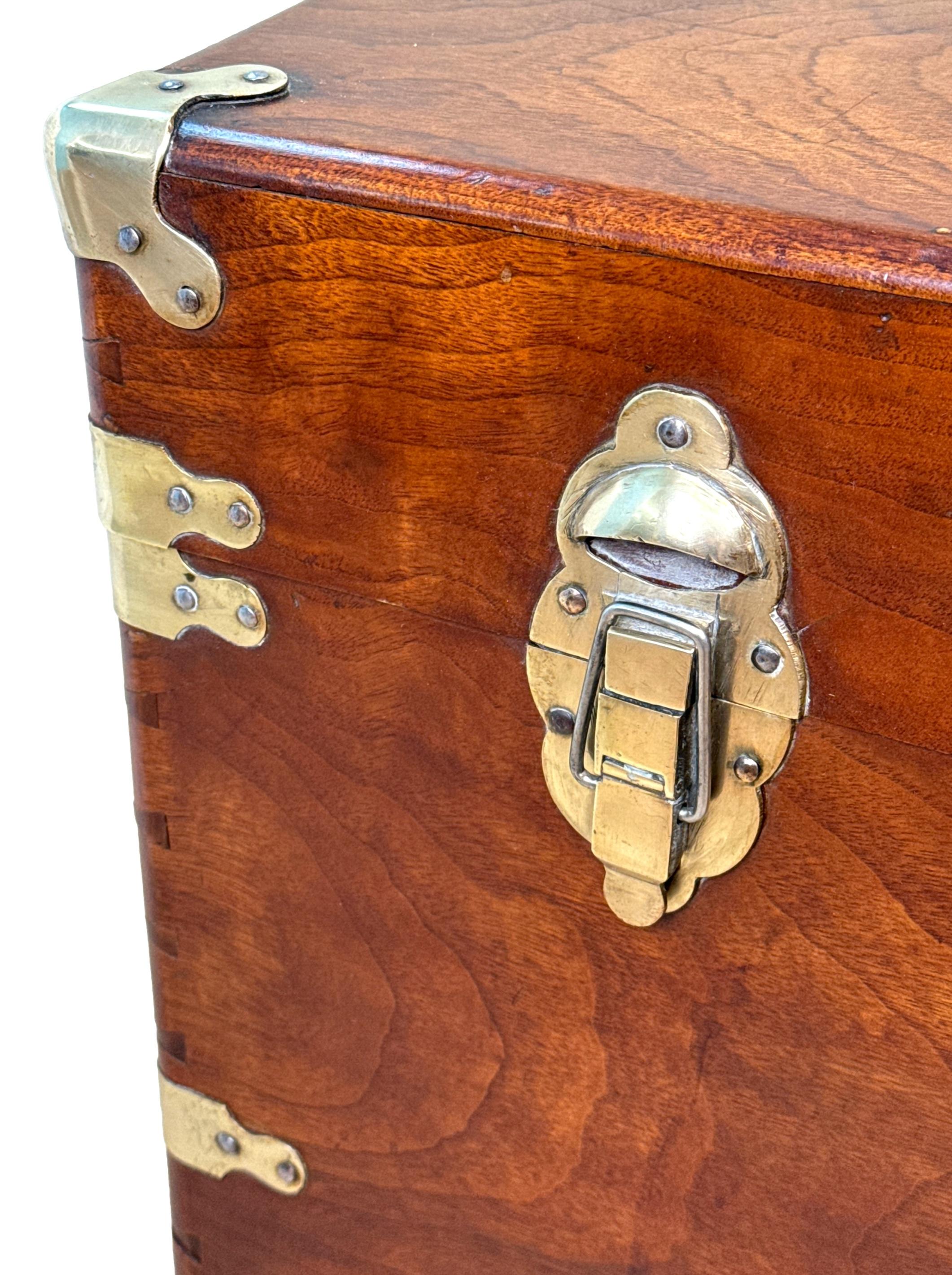 A Rare Late 19th Century American Camphor Wood Military Campaign Trunk, Of Good Large Proportions, With McLaren Printed To Well Figured Hinged Top, Enclosing Storage Cavity, Having Original Brass Bound Decoration, Original Carrying Handles, Original