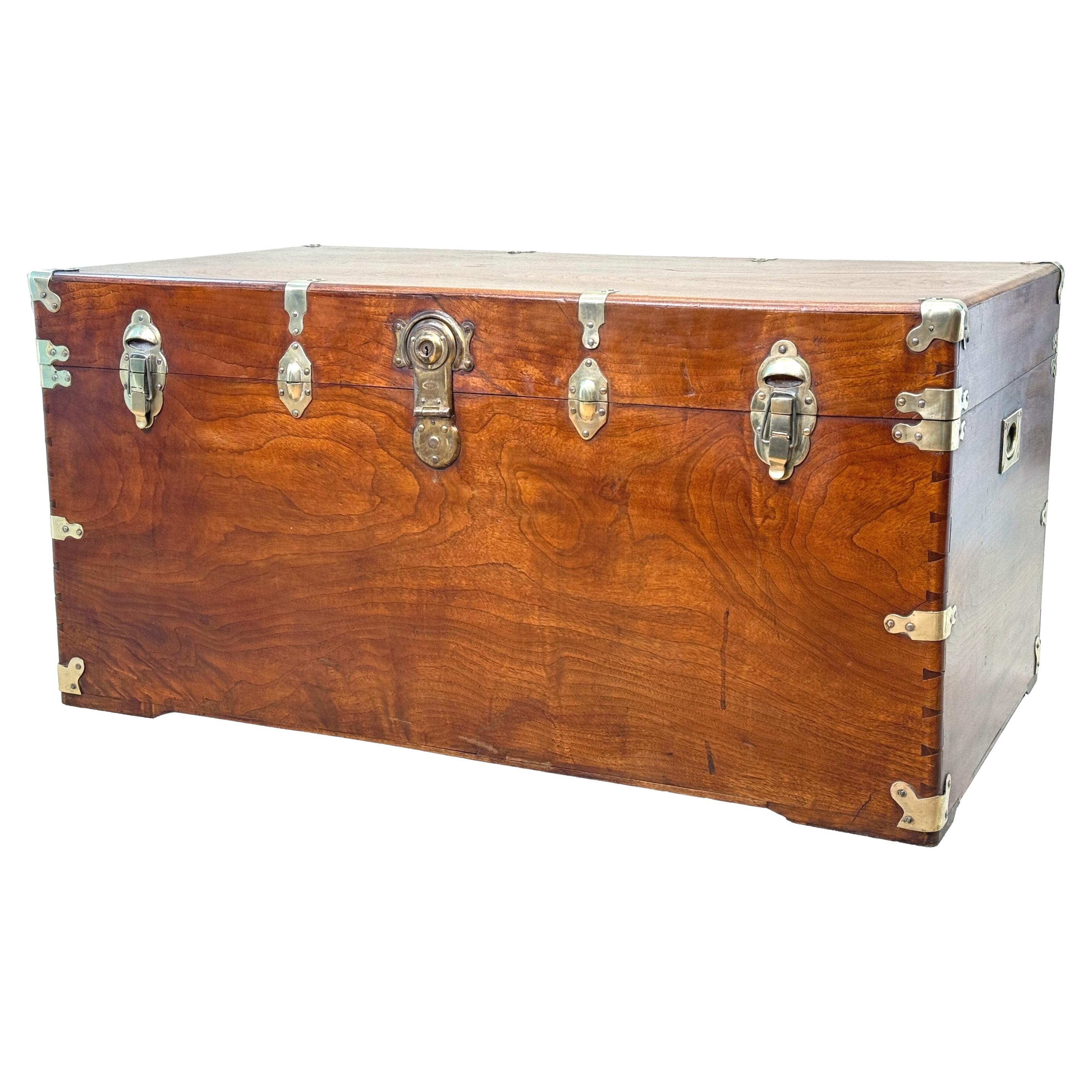 Large 19th Century American Military Camphor Campaign Trunk For Sale