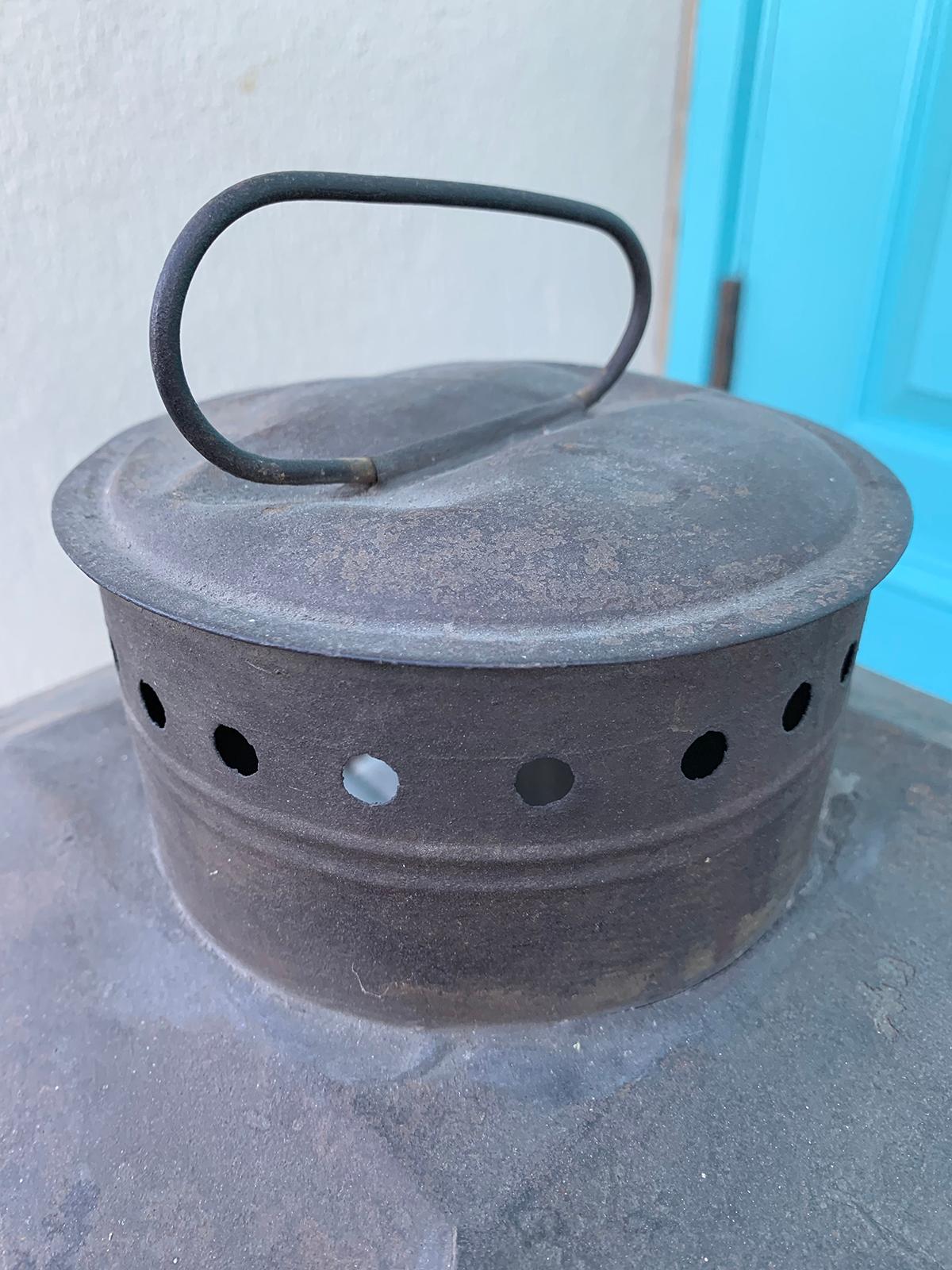 Tôle Large 19th Century American Tole Kerosene Lantern with Mercury Glass Reflector