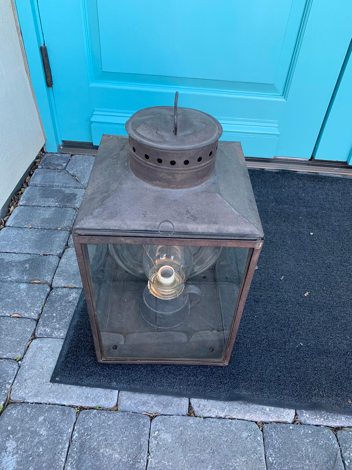 Large 19th Century American Tole Kerosene Lantern with Mercury Glass Reflector 2