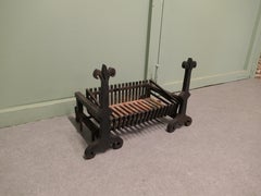 Large 19th Century Andirons with Grate These are heavy hand Forged Iron Andiron