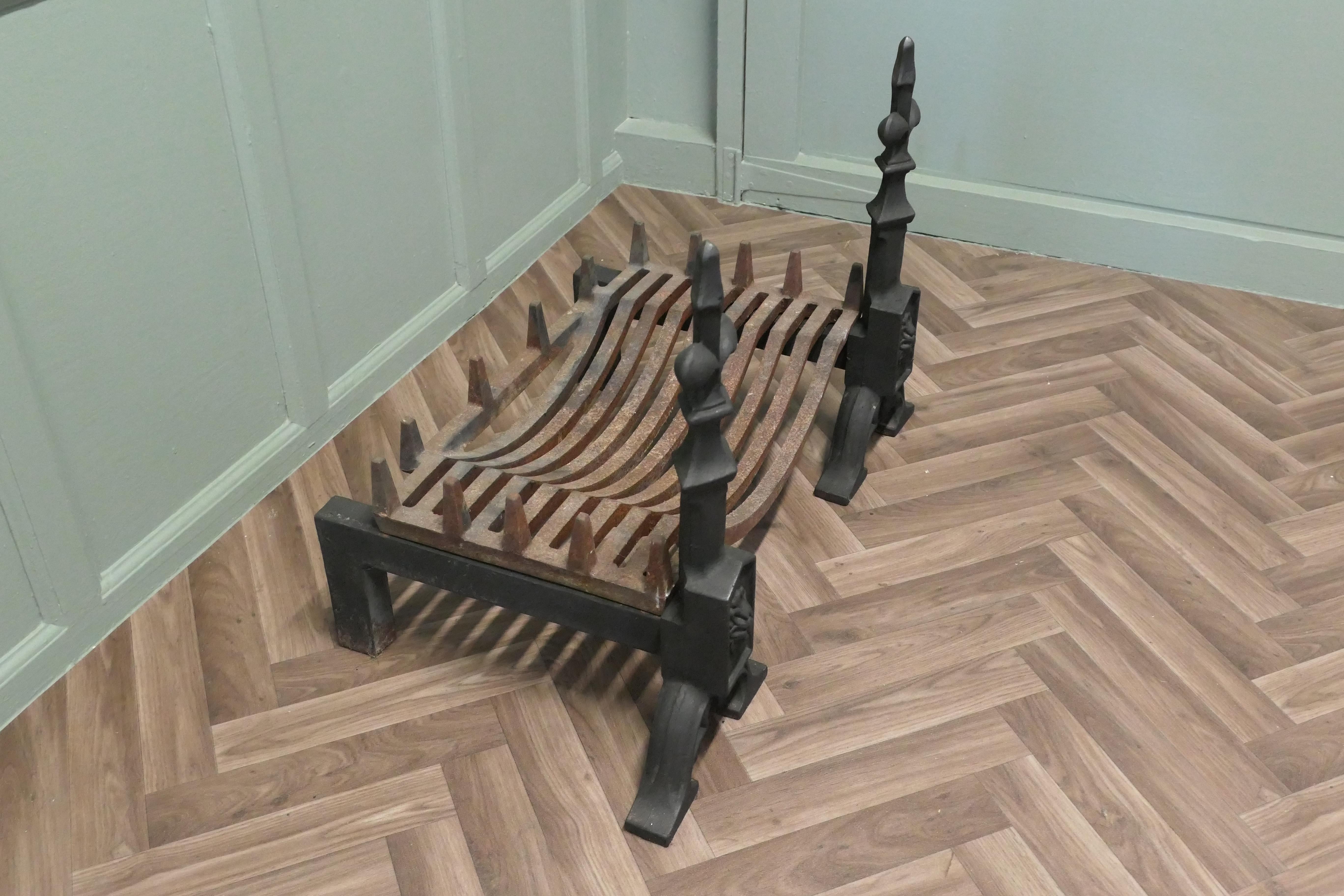Large 19th Century Andirons with Grate  These are heavy hand Forged Iron Andiron In Good Condition For Sale In Godshill, Isle of Wight
