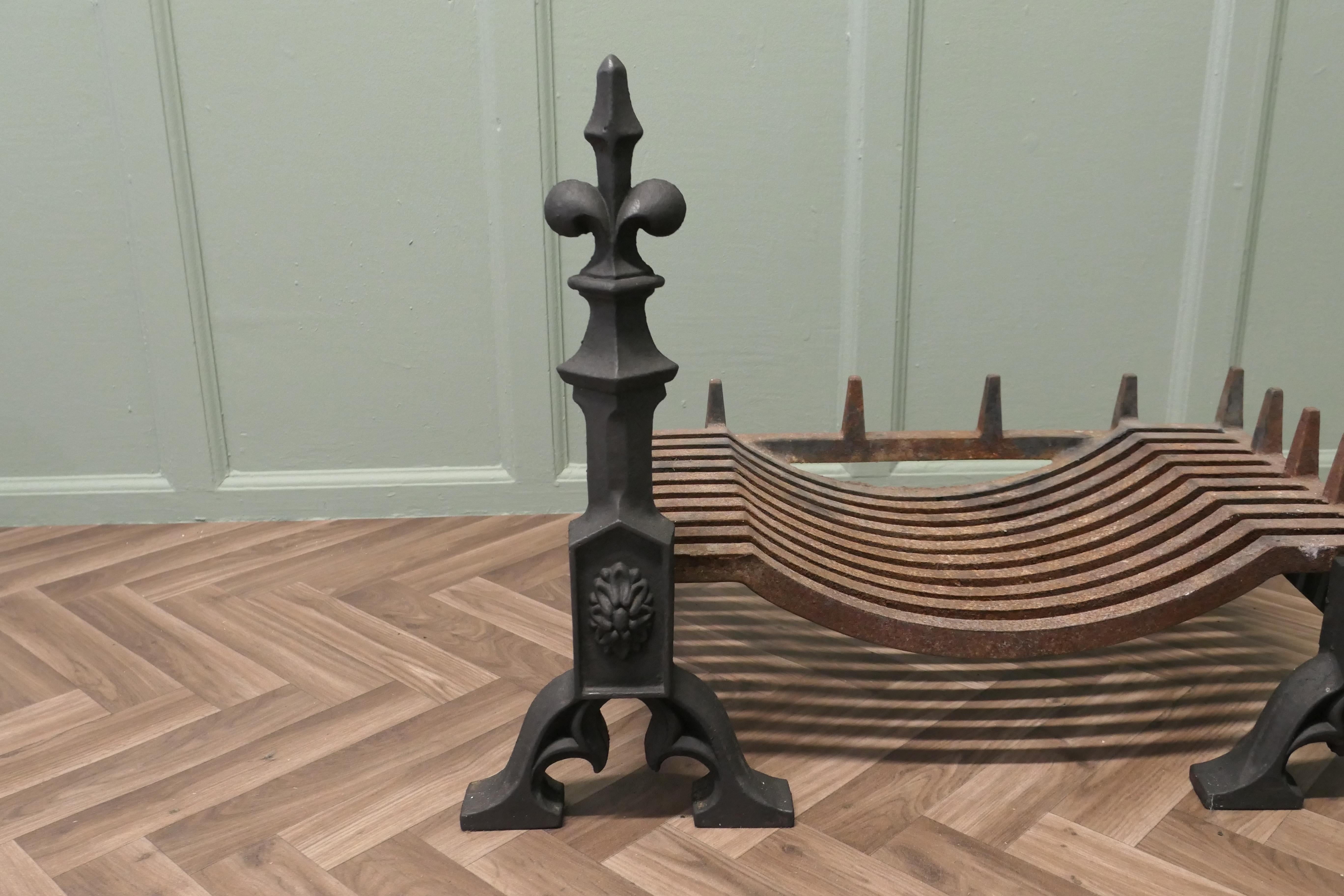 Large 19th Century Andirons with Grate  These are heavy hand Forged Iron Andiron For Sale 1
