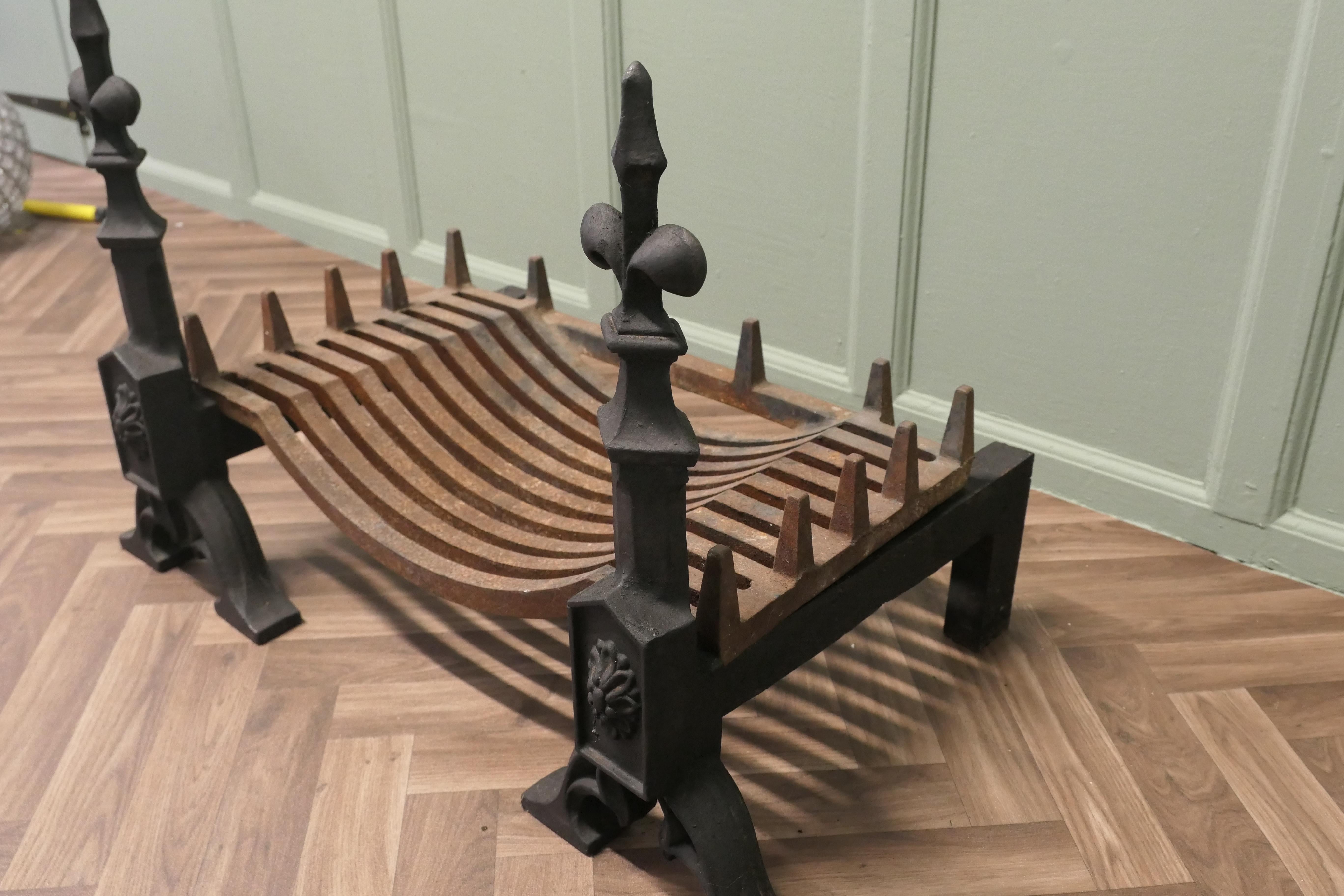 Large 19th Century Andirons with Grate  These are heavy hand Forged Iron Andiron For Sale 2