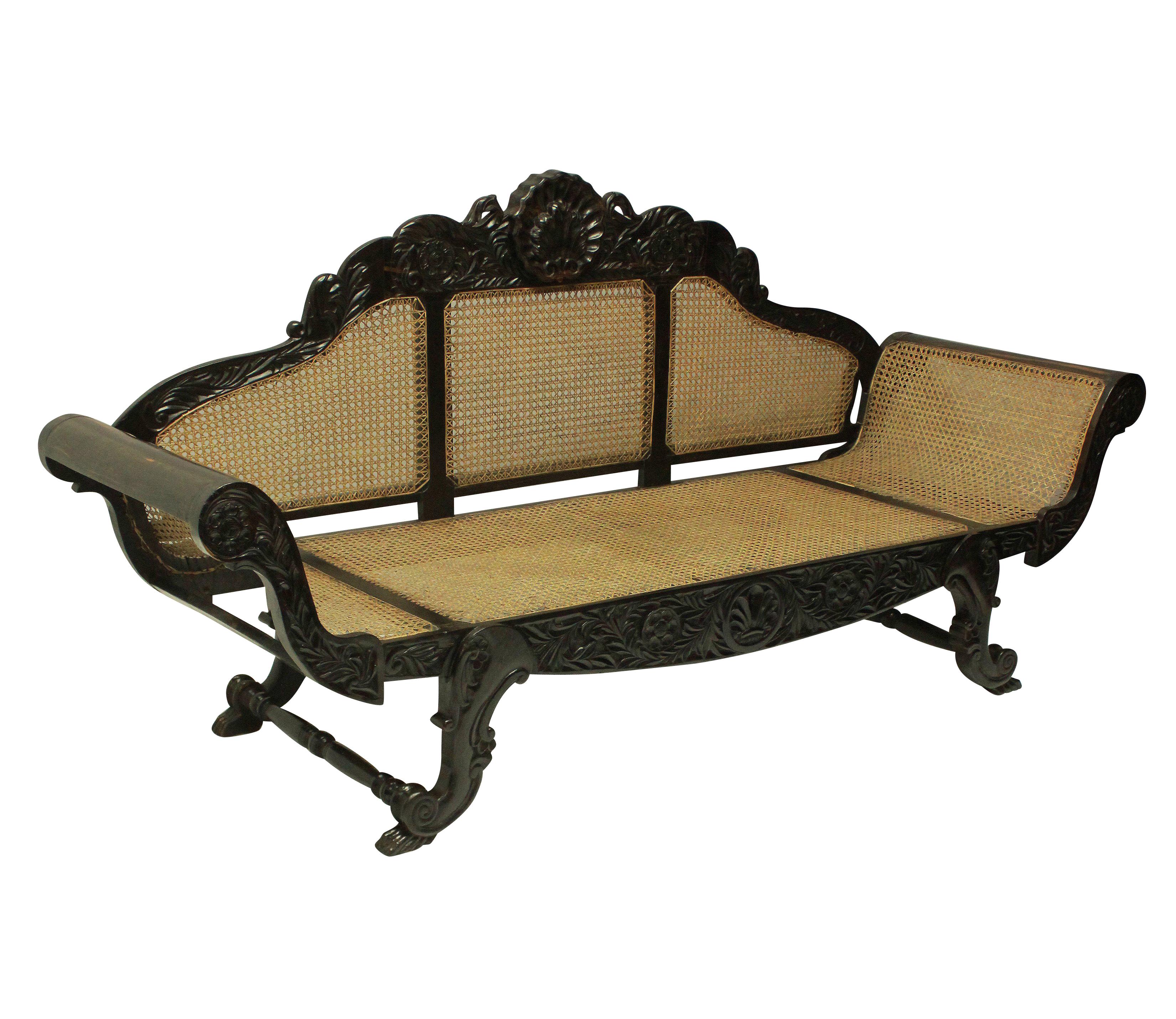 Sri Lankan Large 19th Century Anglo-Ceylonese Settee in Solid Ebony