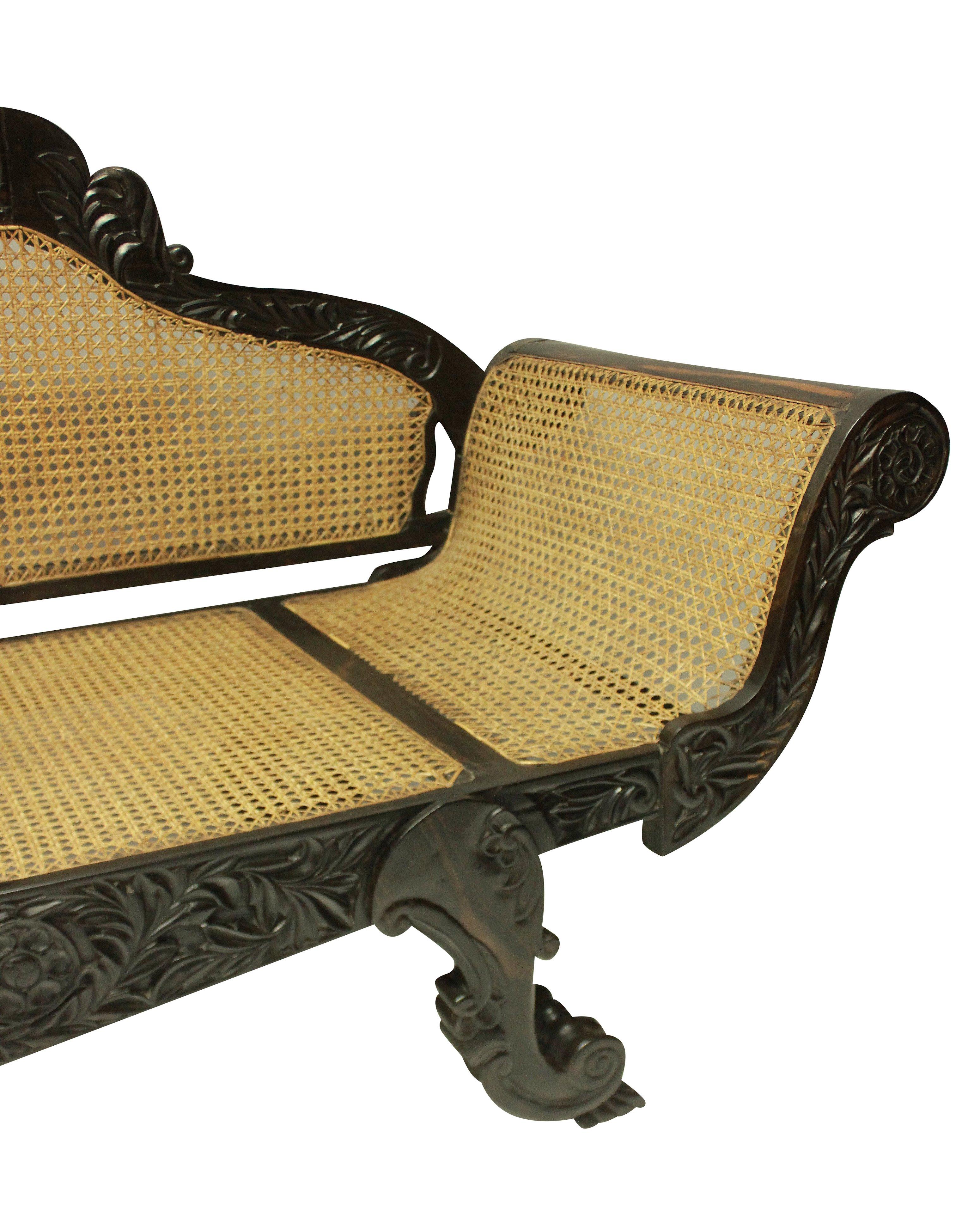 Mid-19th Century Large 19th Century Anglo-Ceylonese Settee in Solid Ebony