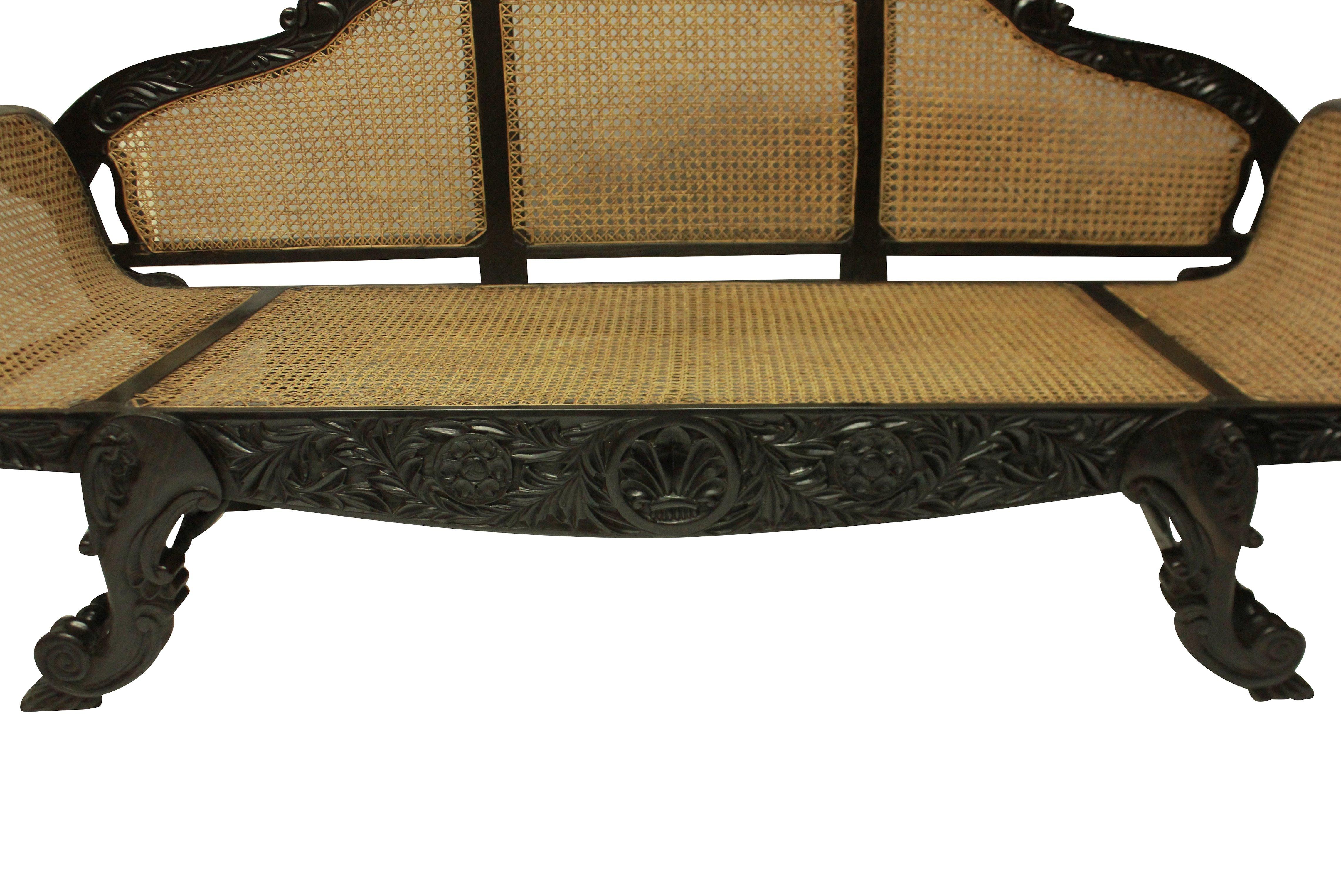Large 19th Century Anglo-Ceylonese Settee in Solid Ebony 1