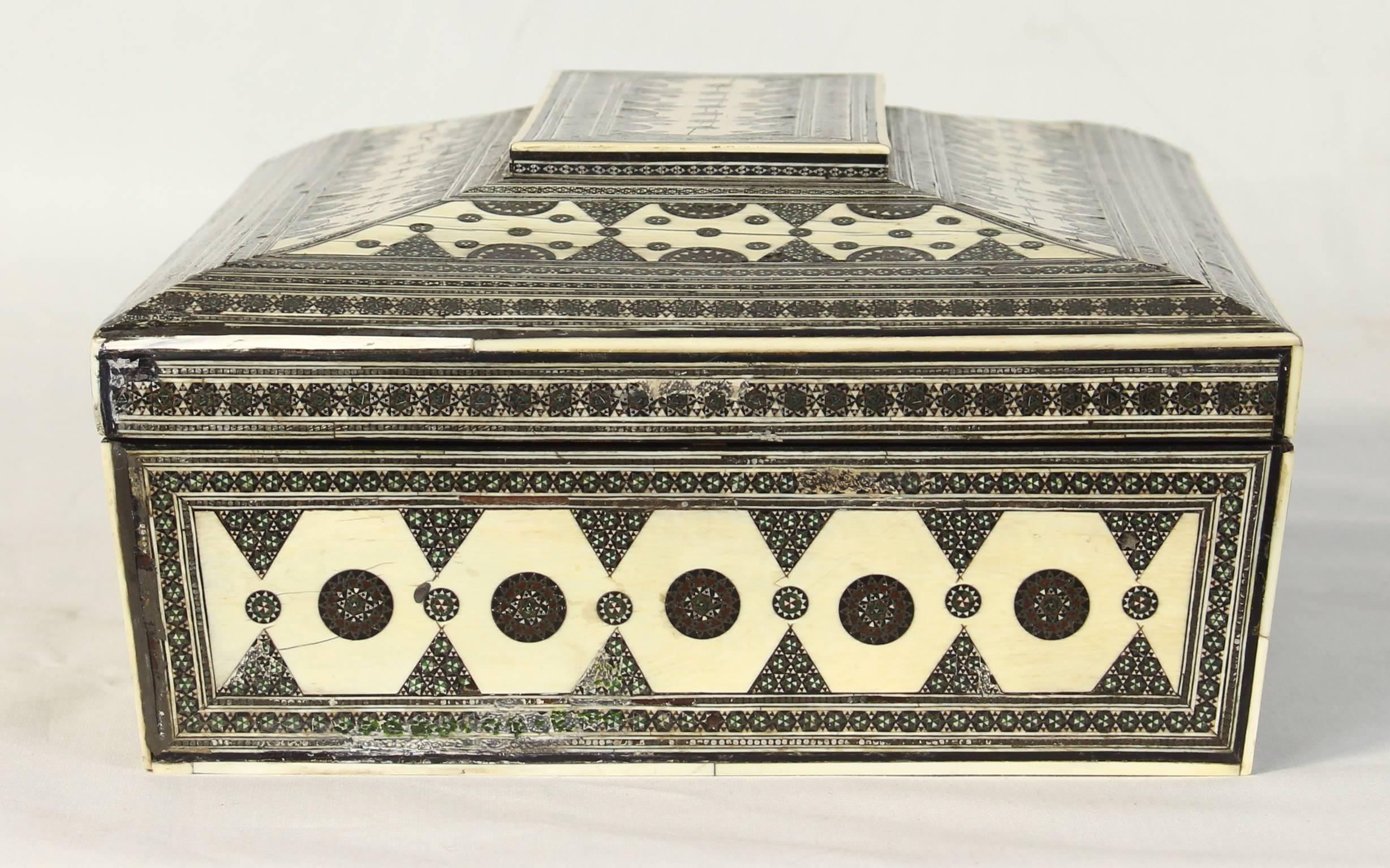 Large 19th Century Anglo-Indian Bone Sewing Box 1
