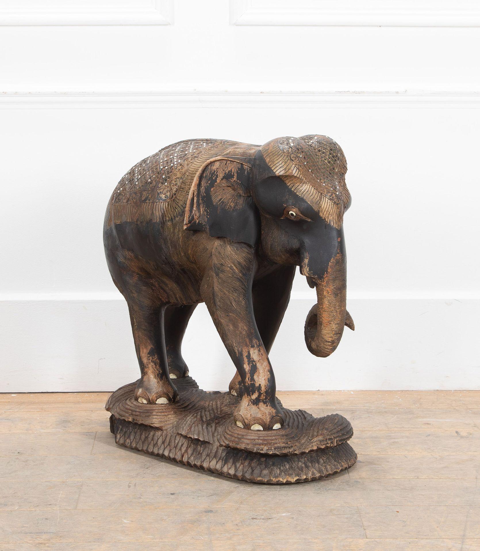 Large 19th Century Anglo-Indian Carved Wood Elephant In Good Condition For Sale In Gloucestershire, GB