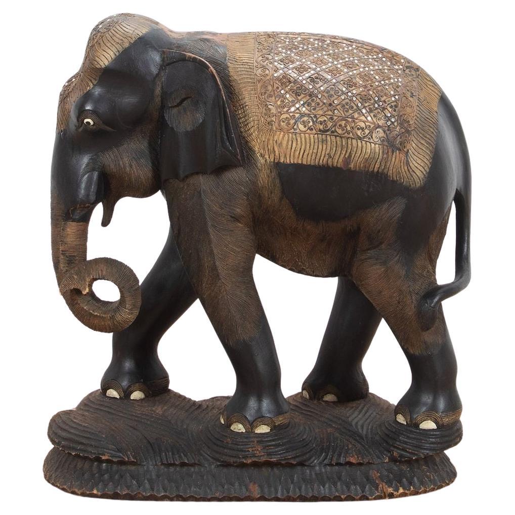 Large 19th Century Anglo-Indian Carved Wood Elephant For Sale