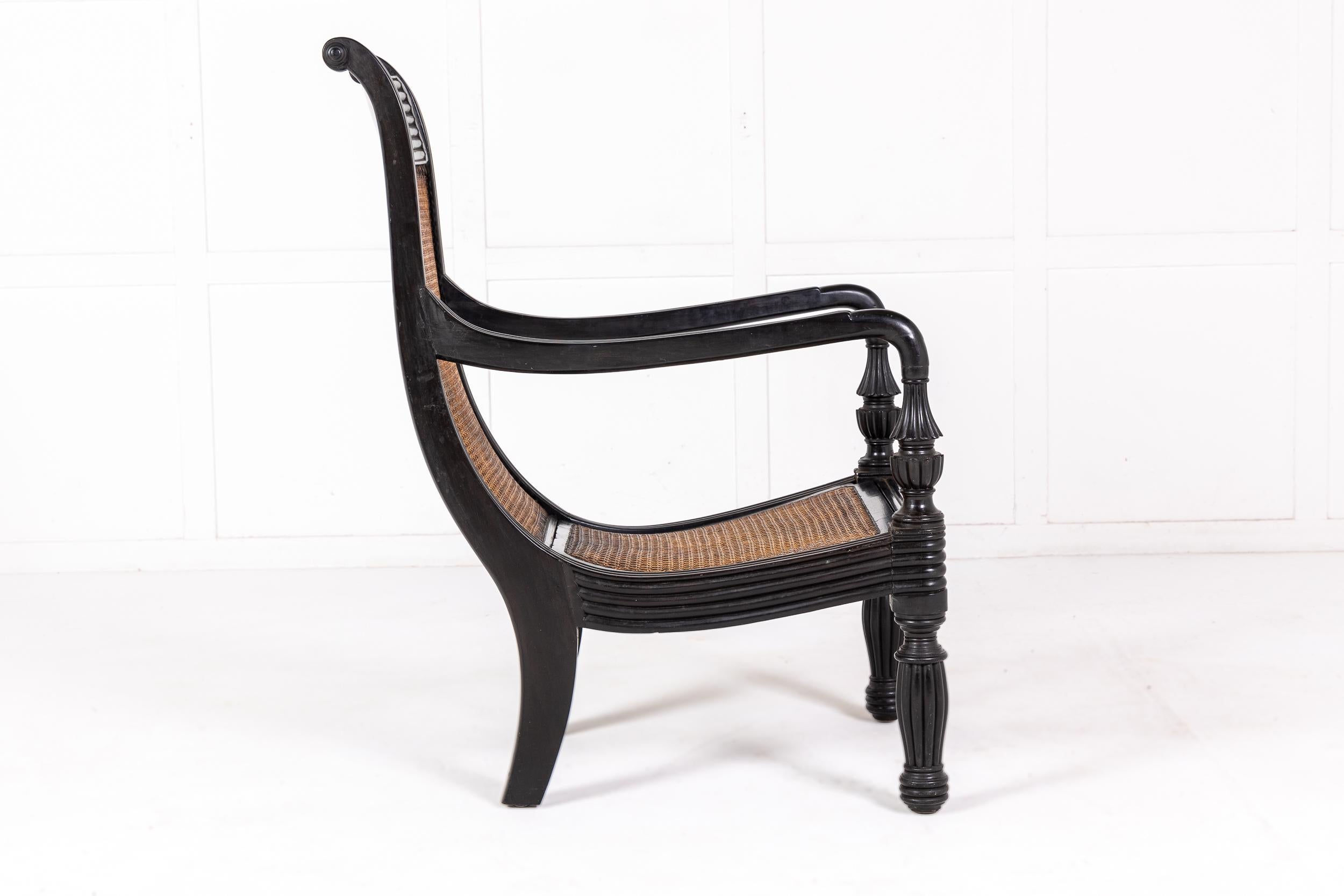 Large 19th Century Anglo-Indian Ebony Library Armchair For Sale 3