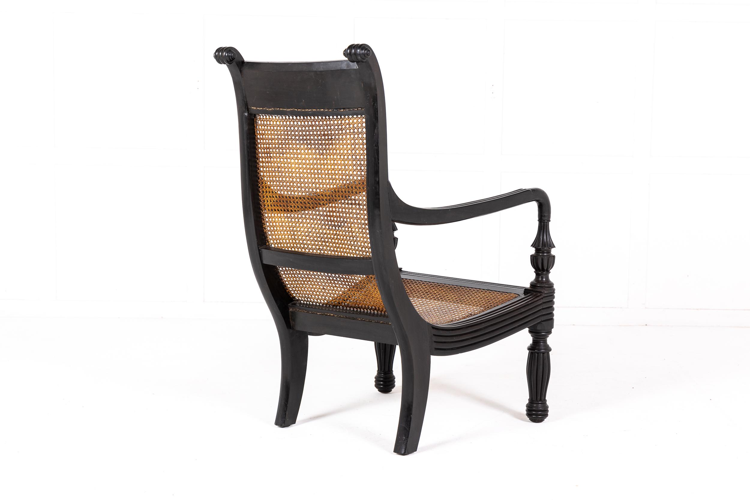 Large 19th Century Anglo-Indian Ebony Library Armchair For Sale 5