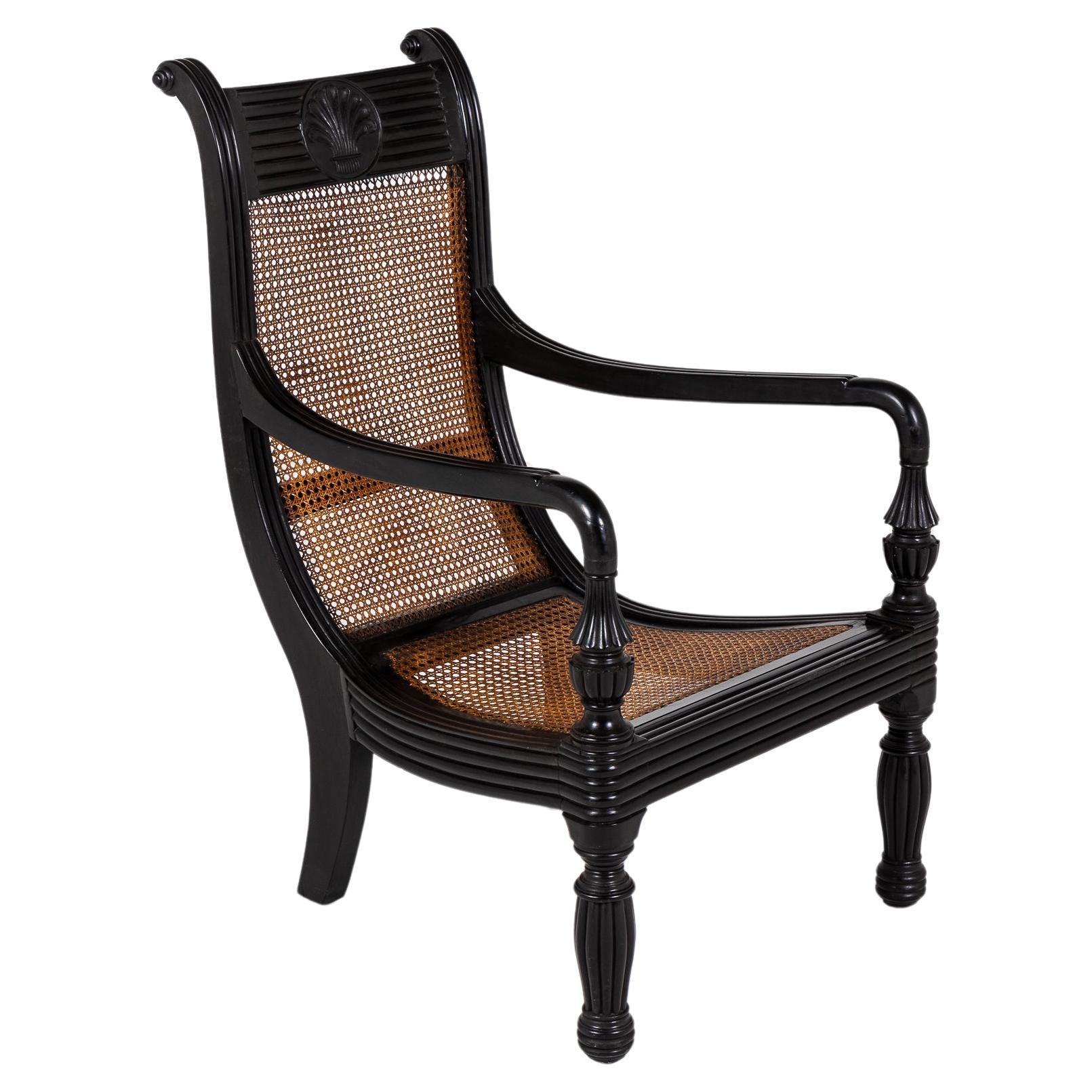 Large 19th Century Anglo-Indian Ebony Library Armchair For Sale