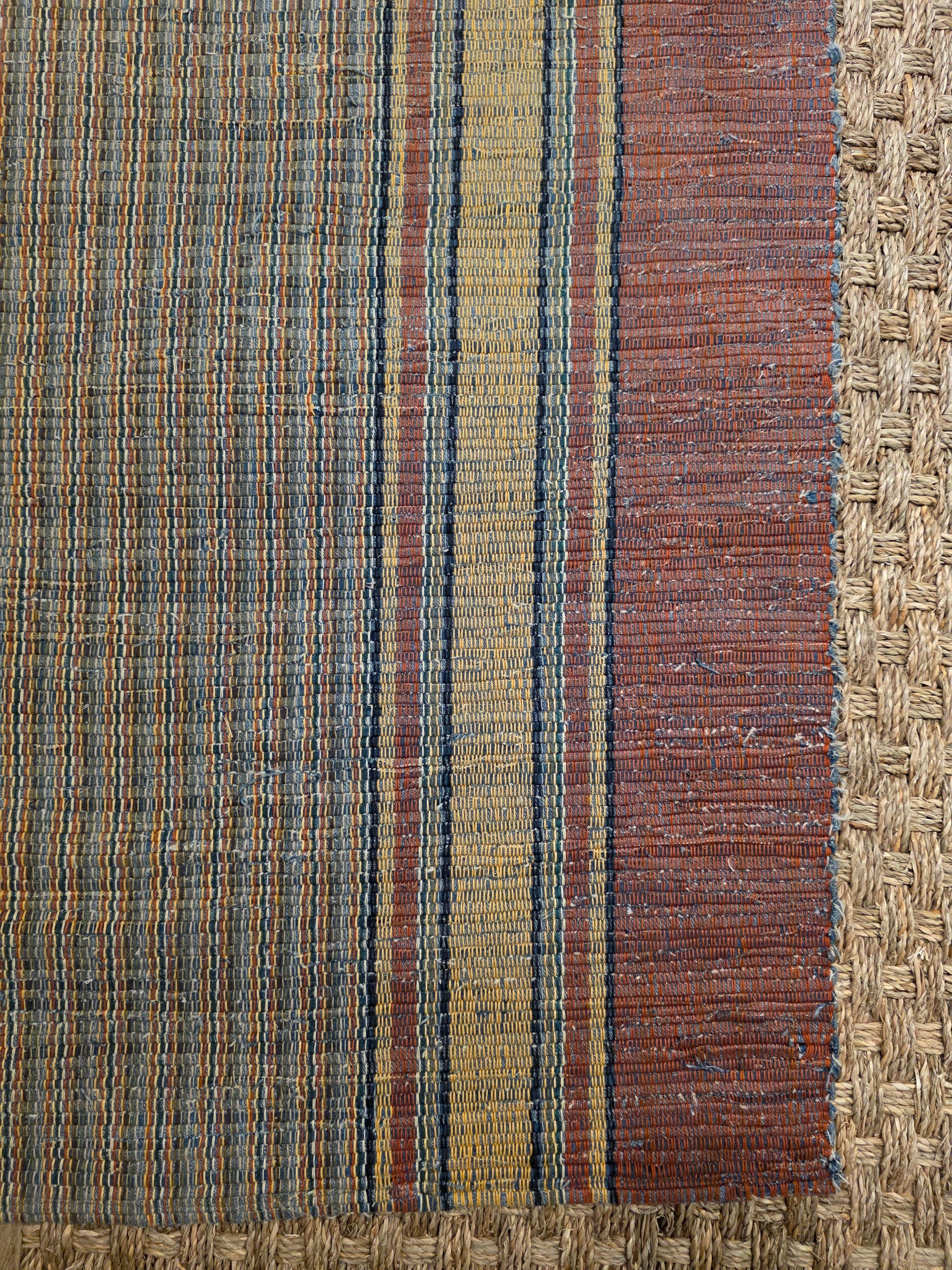 Gran alfombra de trapo americana antigua del siglo XIX Runner Lana en venta
