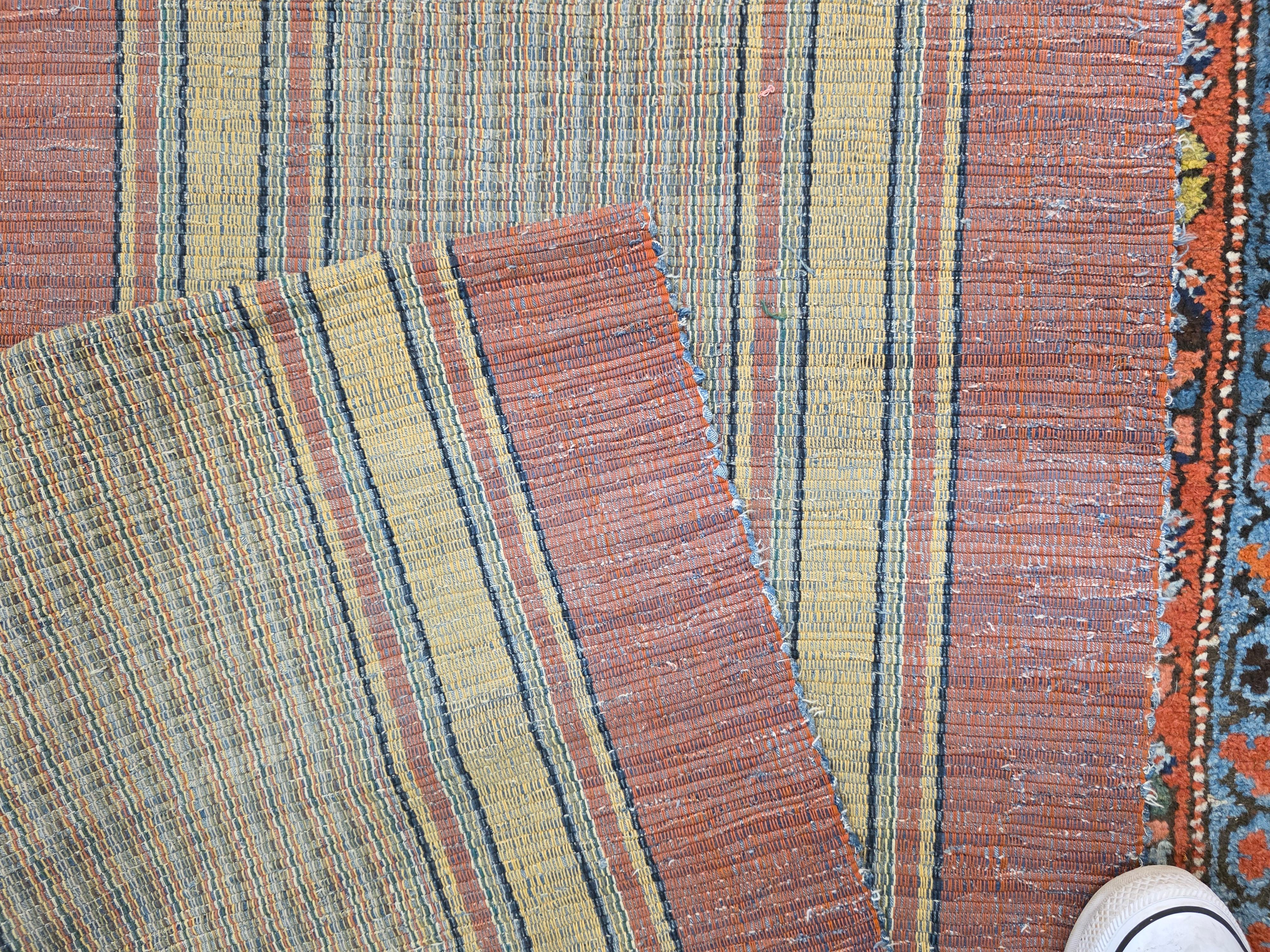 Gran alfombra de trapo americana antigua del siglo XIX Runner en venta 2