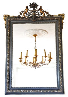 Large 19th Century Antique Ebonised & Gilt Overmantle Wall Mirror – Black & Gold