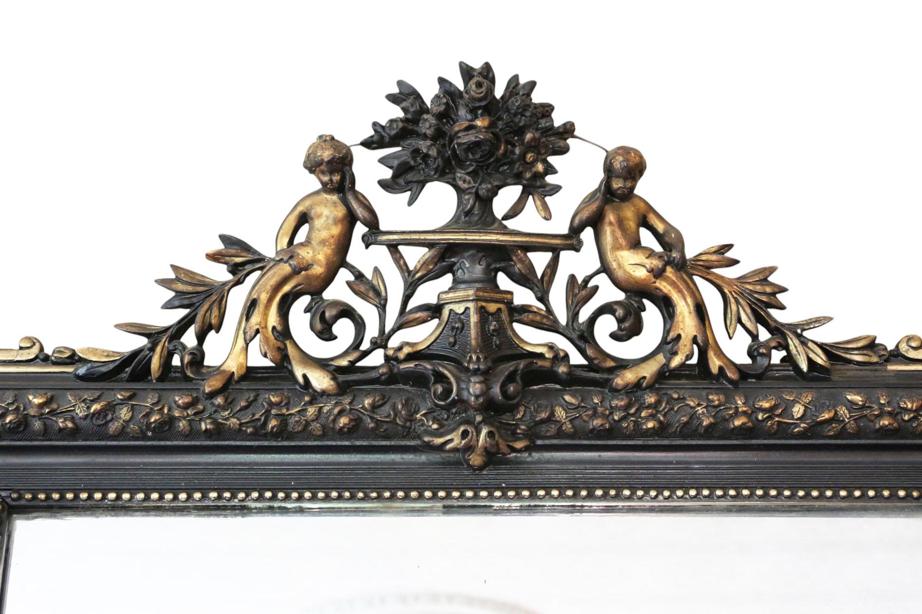 Grande specchio da parete d'epoca del XIX secolo, ebanizzato e dorato - nero e oro In condizioni buone in vendita a Wisbech, Cambridgeshire