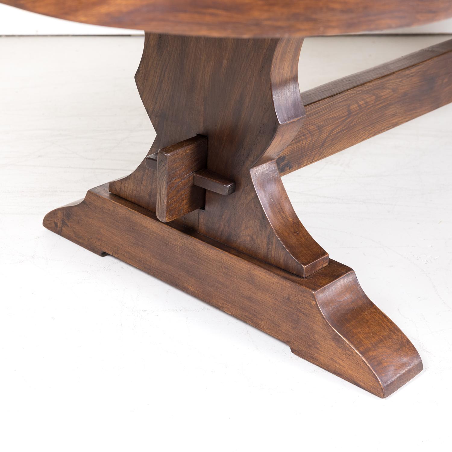 Large 19th Century Antique French Chestnut Trestle Table with Rounded Edges 7