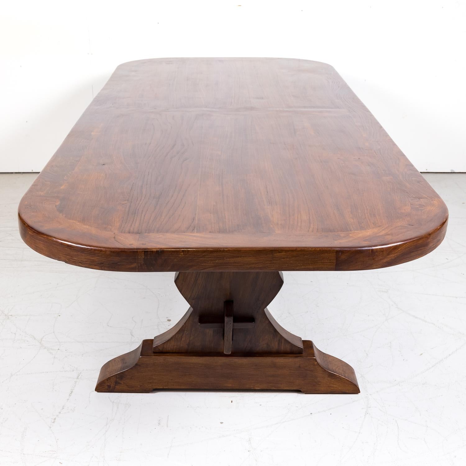 Large 19th Century Antique French Chestnut Trestle Table with Rounded Edges 9