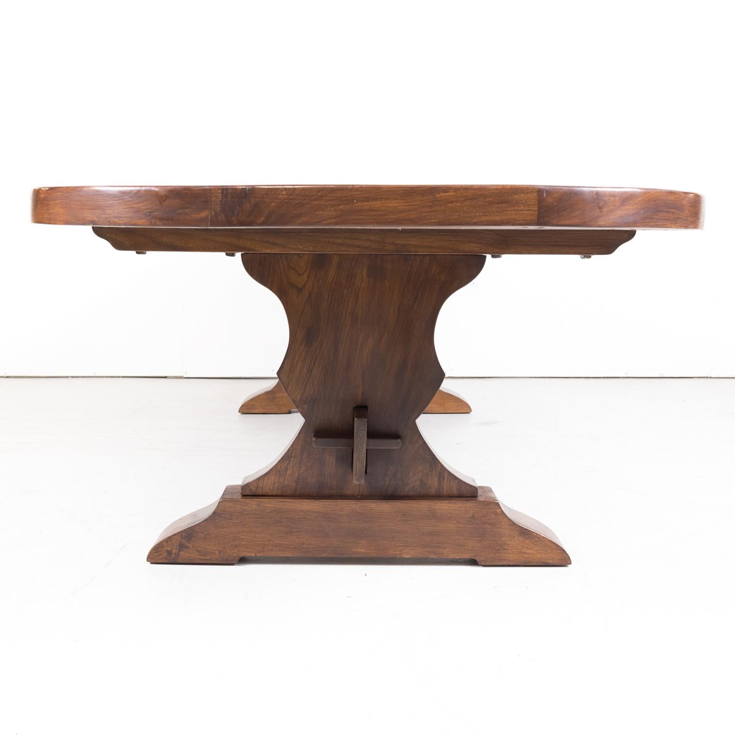 Large 19th Century Antique French Chestnut Trestle Table with Rounded Edges 10
