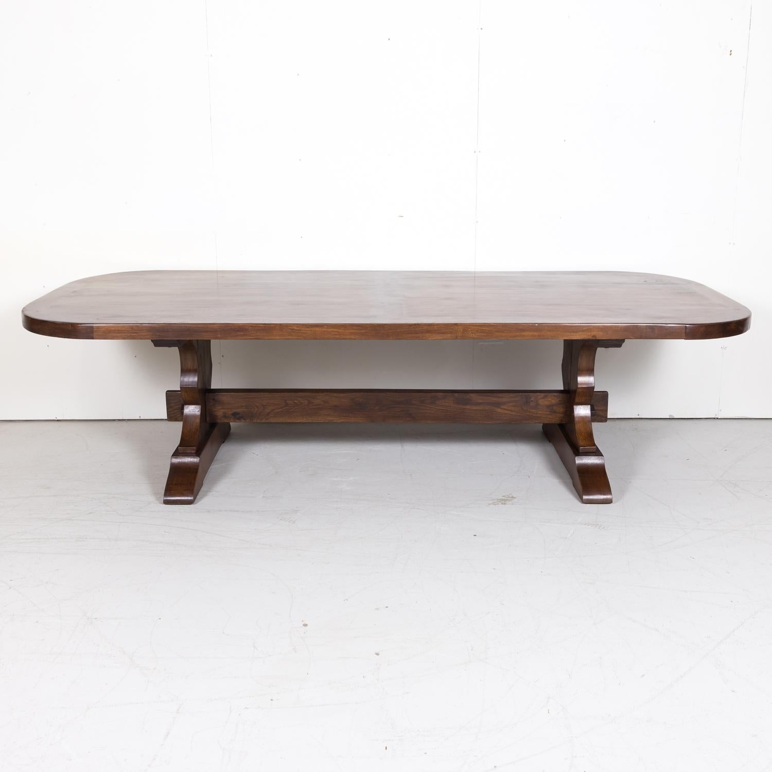 Large 19th Century Antique French Chestnut Trestle Table with Rounded Edges In Good Condition In Birmingham, AL