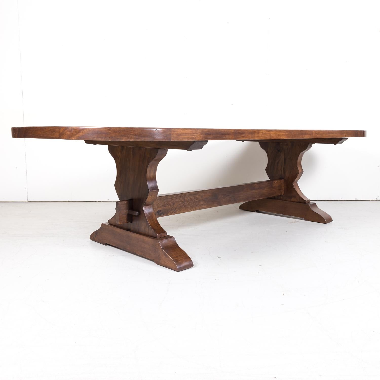 Large 19th Century Antique French Chestnut Trestle Table with Rounded Edges 2