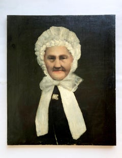 Large 19th Century Antique French Original Oil Portrait of Lady on Canvas