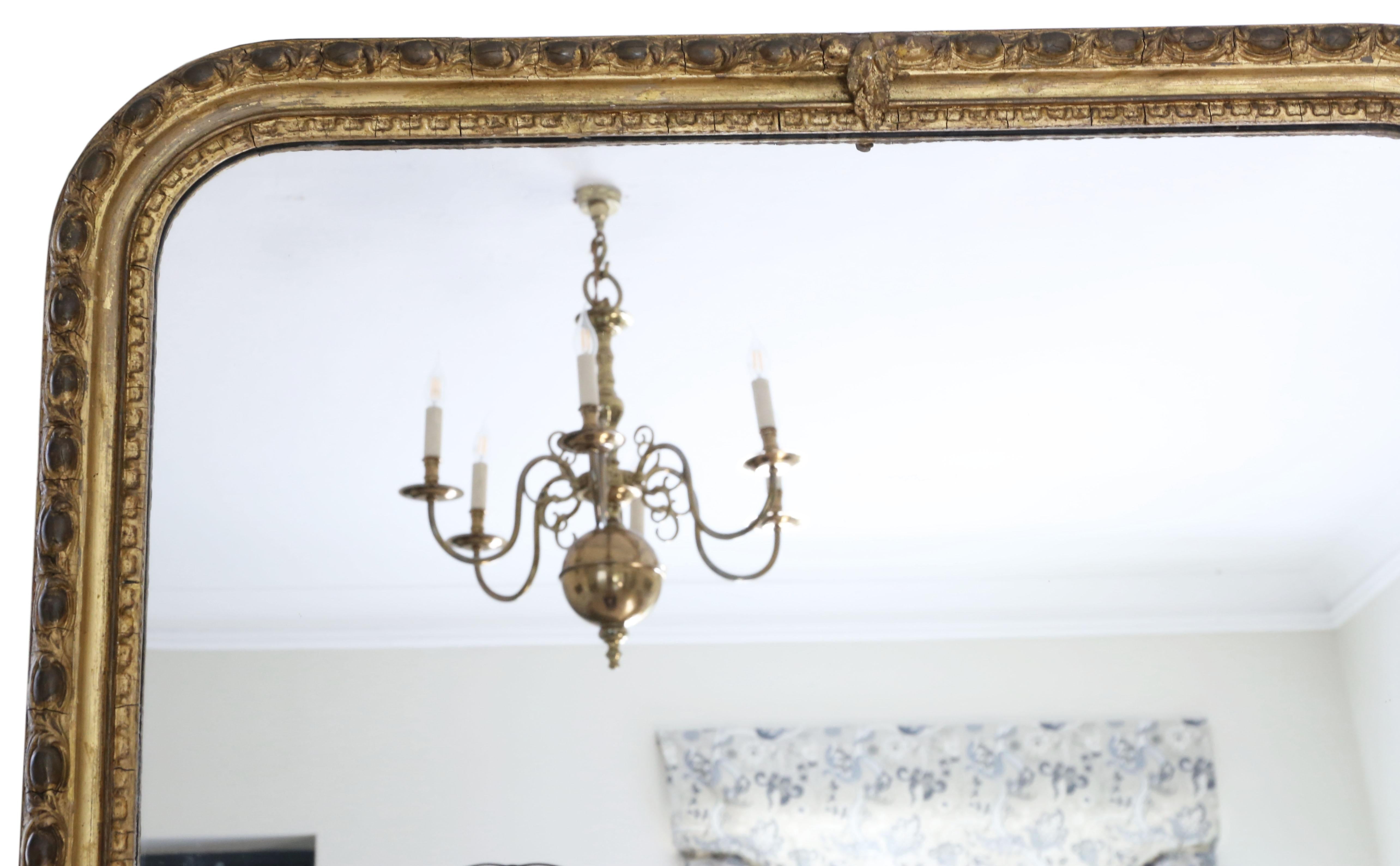Gran espejo de pared antiguo de suelo dorado del siglo XIX Fabricante londinense Charles Nosotti Vidrio en venta