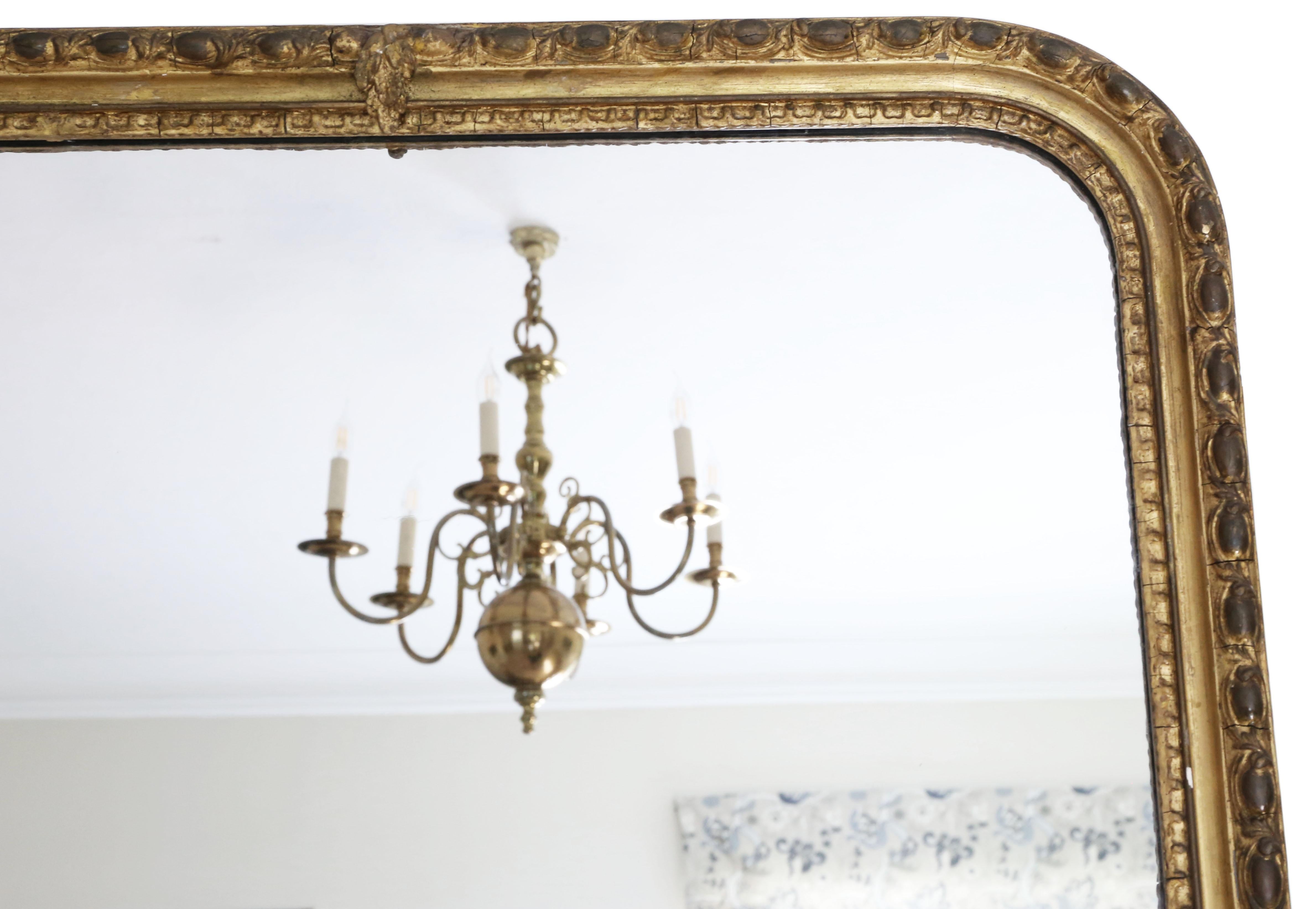 Gran espejo de pared antiguo de suelo dorado del siglo XIX Fabricante londinense Charles Nosotti en venta 1