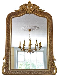 Large 19th Century Antique Gilt Overmantle Wall Mirror – Gold Vintage Statement