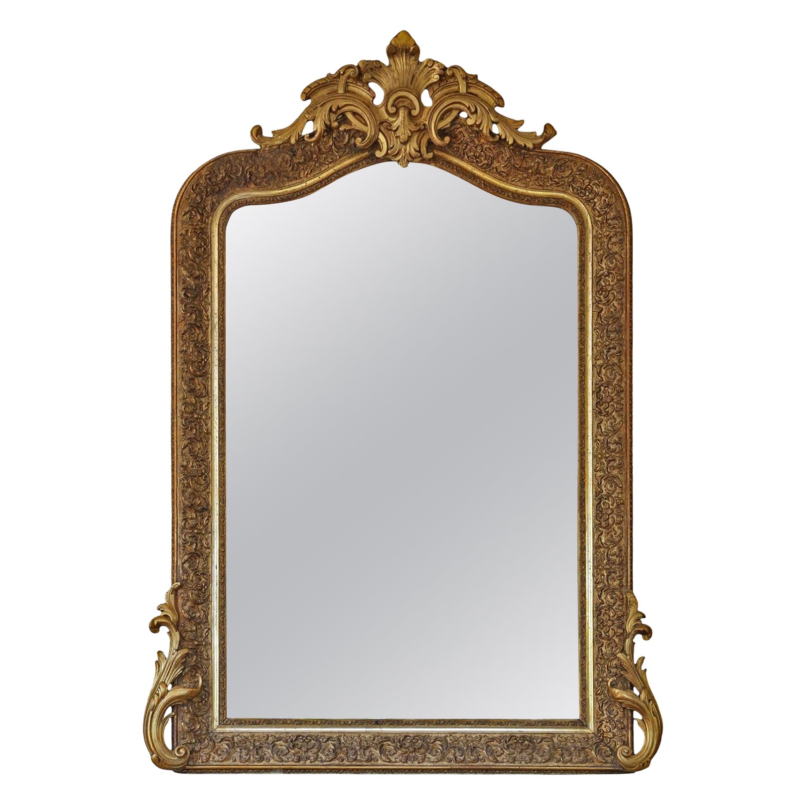 Large 19th Century Antique Gilt Overmantle Wall Mirror – Gold Vintage Statement
