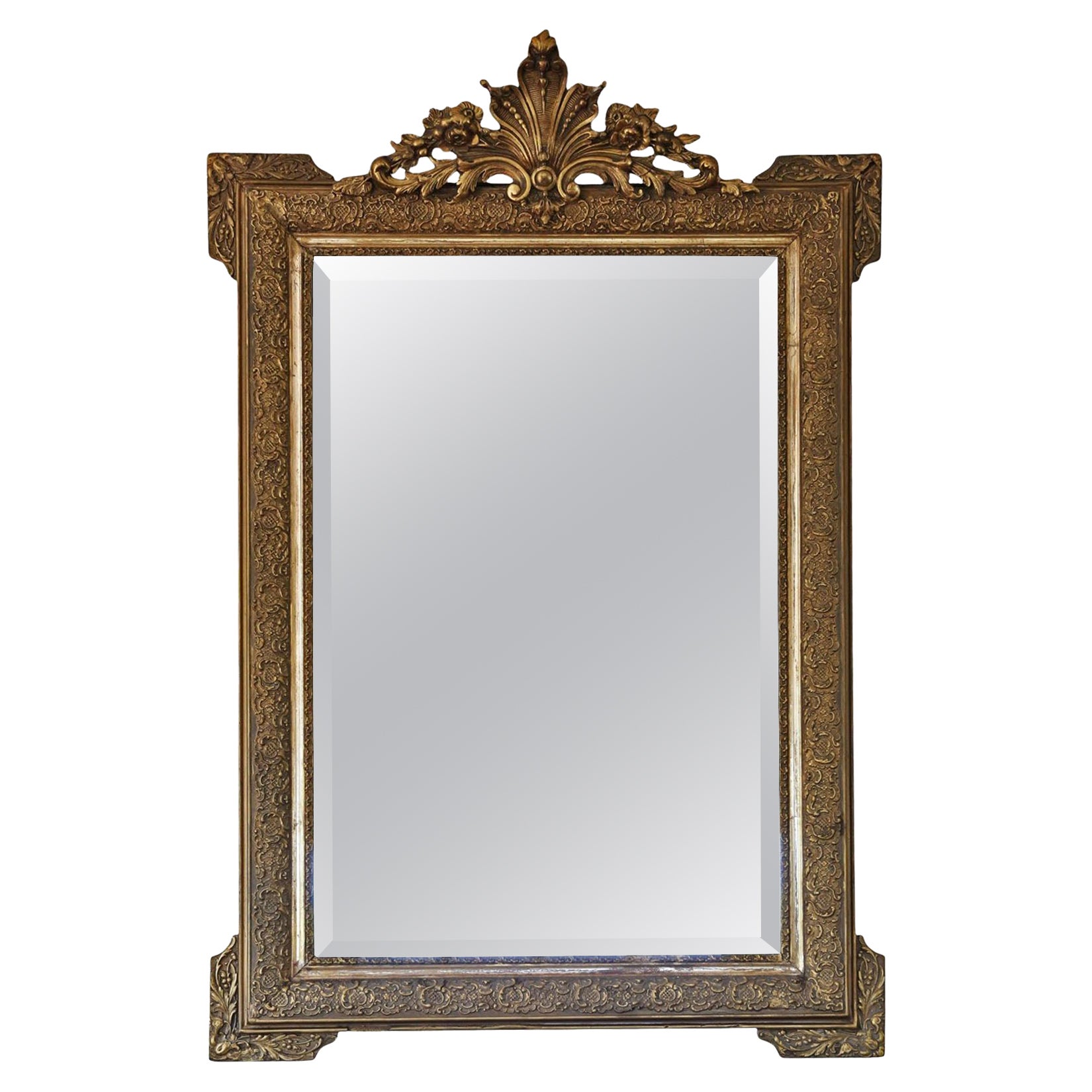 Large 19th Century Antique Gilt Overmantle Wall Mirror – Gold Vintage Statement