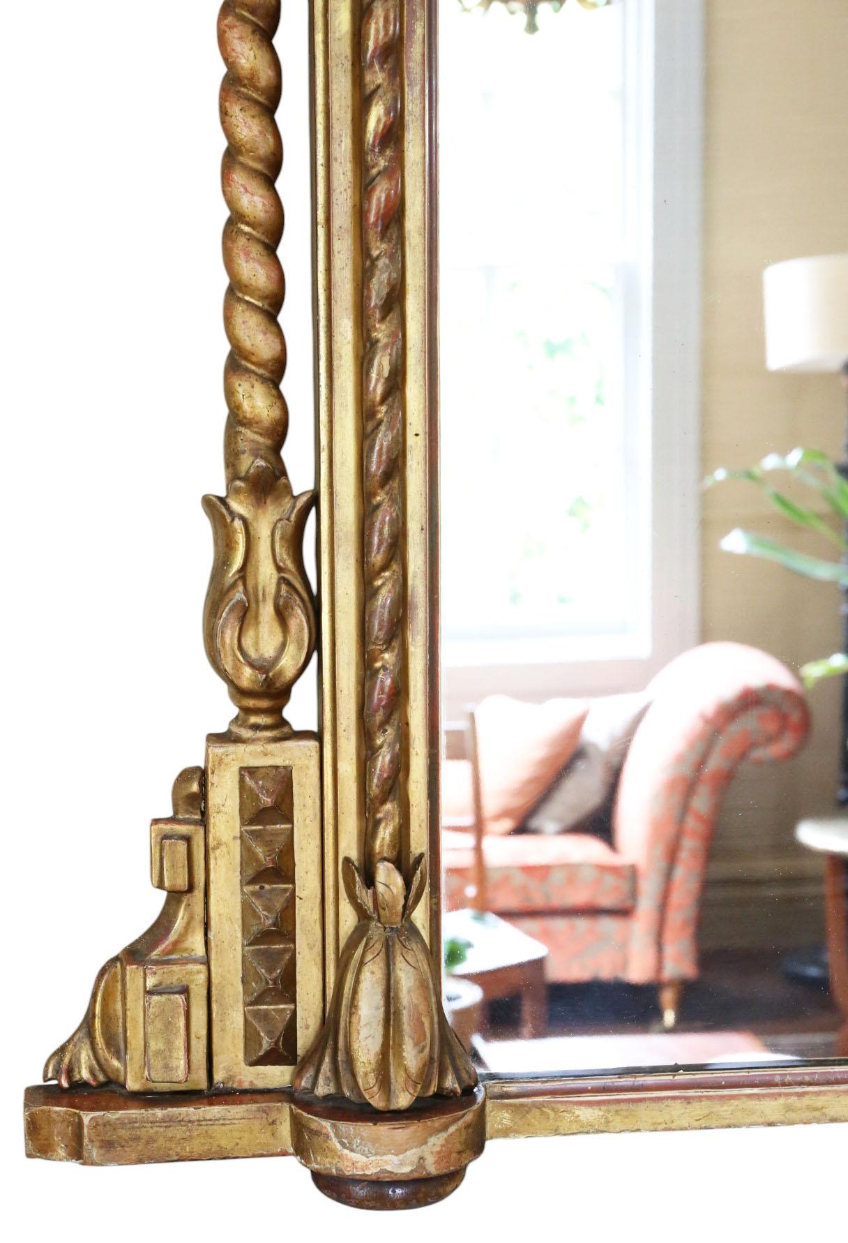 Large 19th Century Antique Giltwood Overmantel or Wall Mirror – Ornate Gold For Sale 1